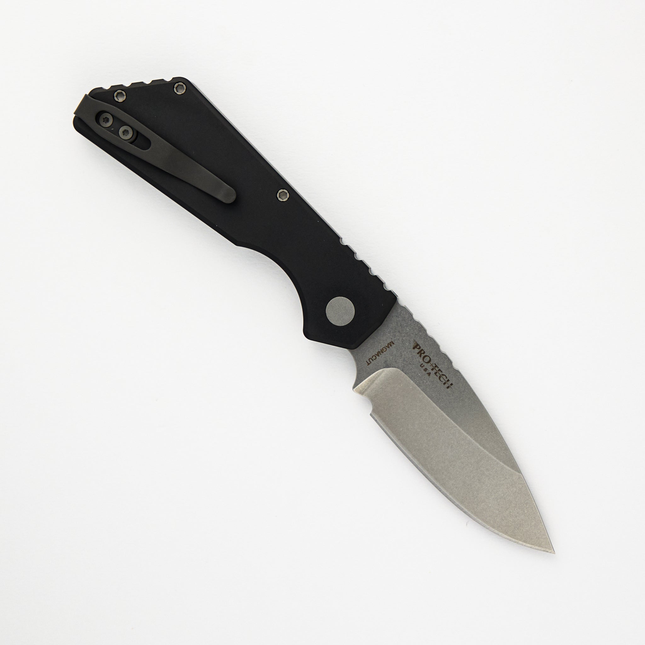 Pro-Tech Knives Strider PT Auto – Solid Black Handle Stonewash Finished Magnacut Blade PT201