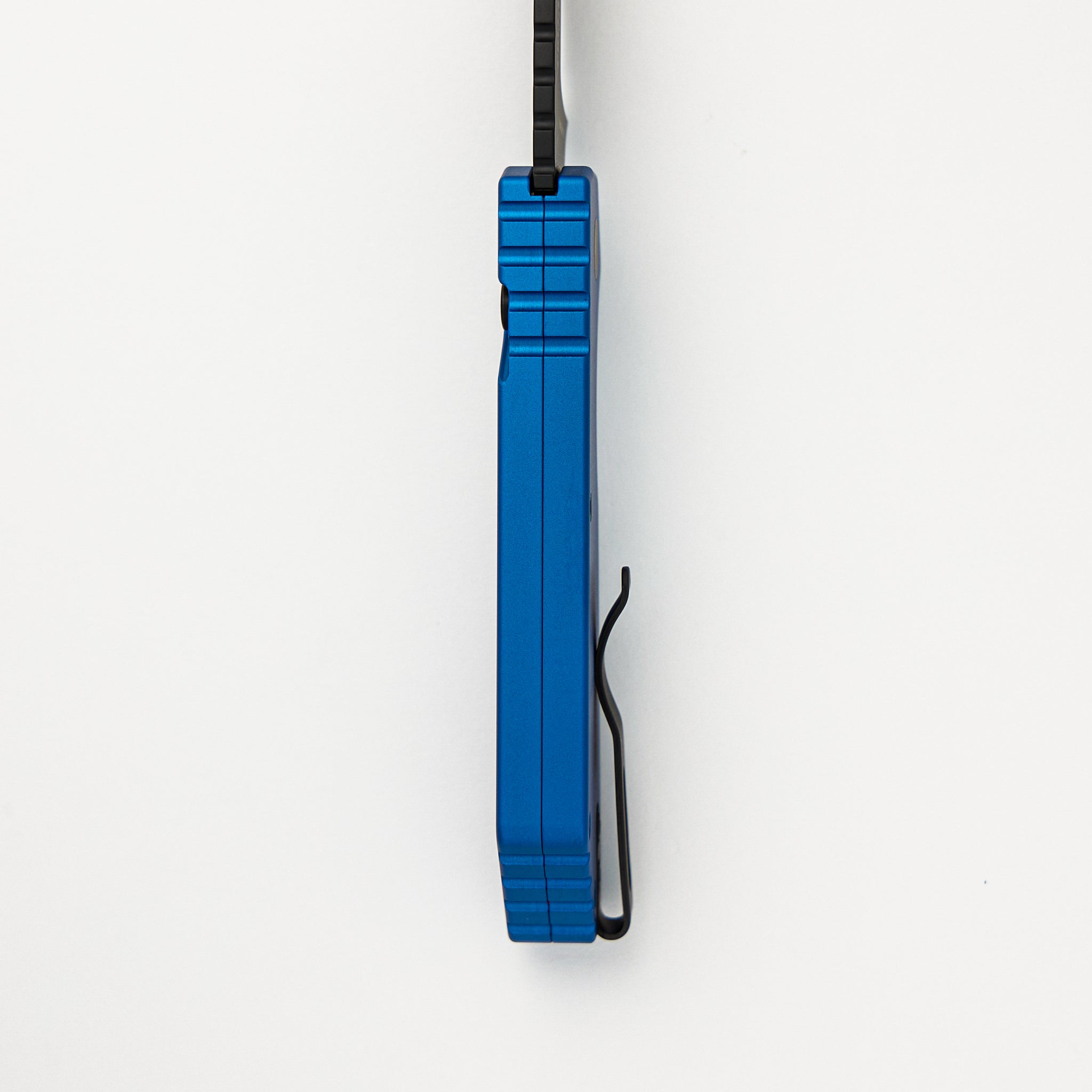 PT+ Auto PT203-BLUE – Blue Aluminum Handle - DLC Black MagnaCut Blade (Strider Design)