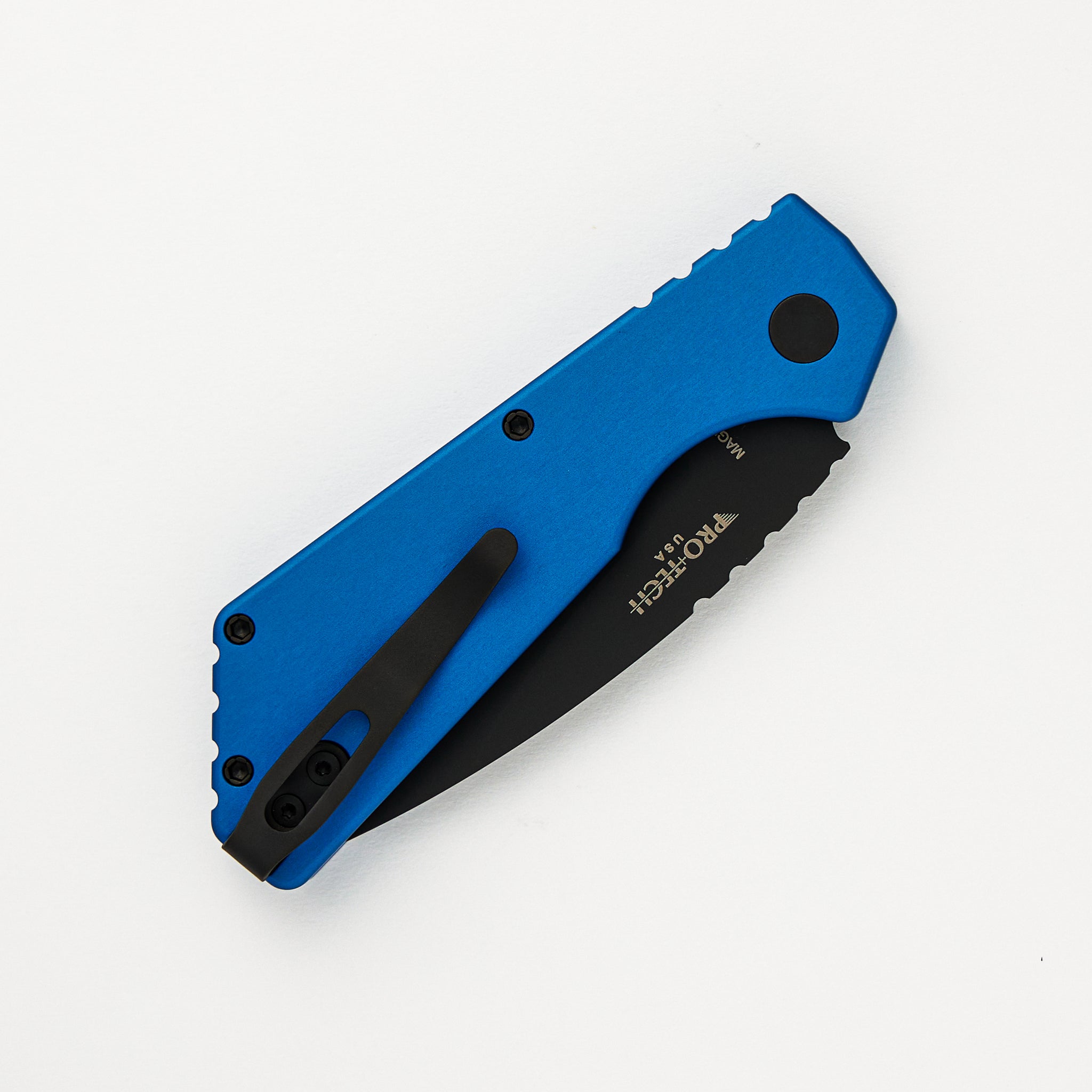 PT+ Auto PT203-BLUE – Blue Aluminum Handle - DLC Black MagnaCut Blade (Strider Design)