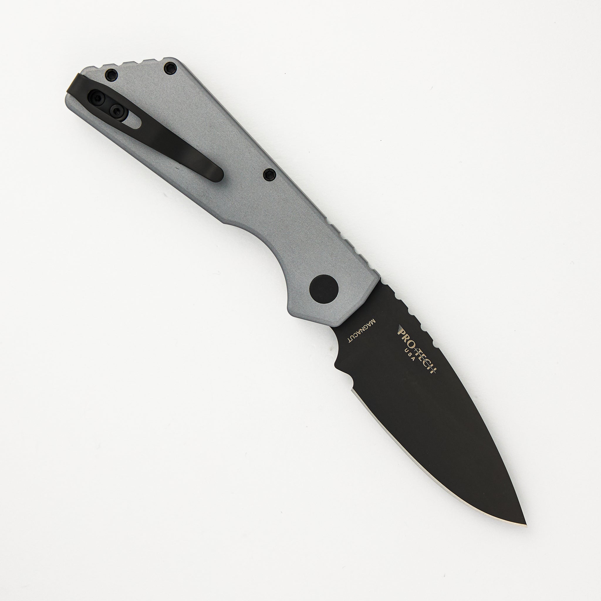 Strider PT+ Auto PT203-GREY – Grey Aluminum Handle - DLC Black MagnaCut Blade