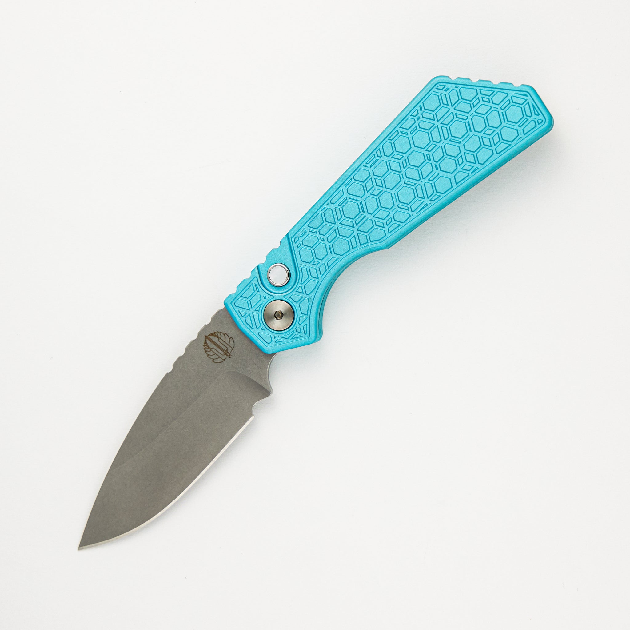 Strider PT Auto – T. Blue Gridlock Textured Handle - Pearl Button - MagnaCut Blade - PT205-Gridlock LTD.