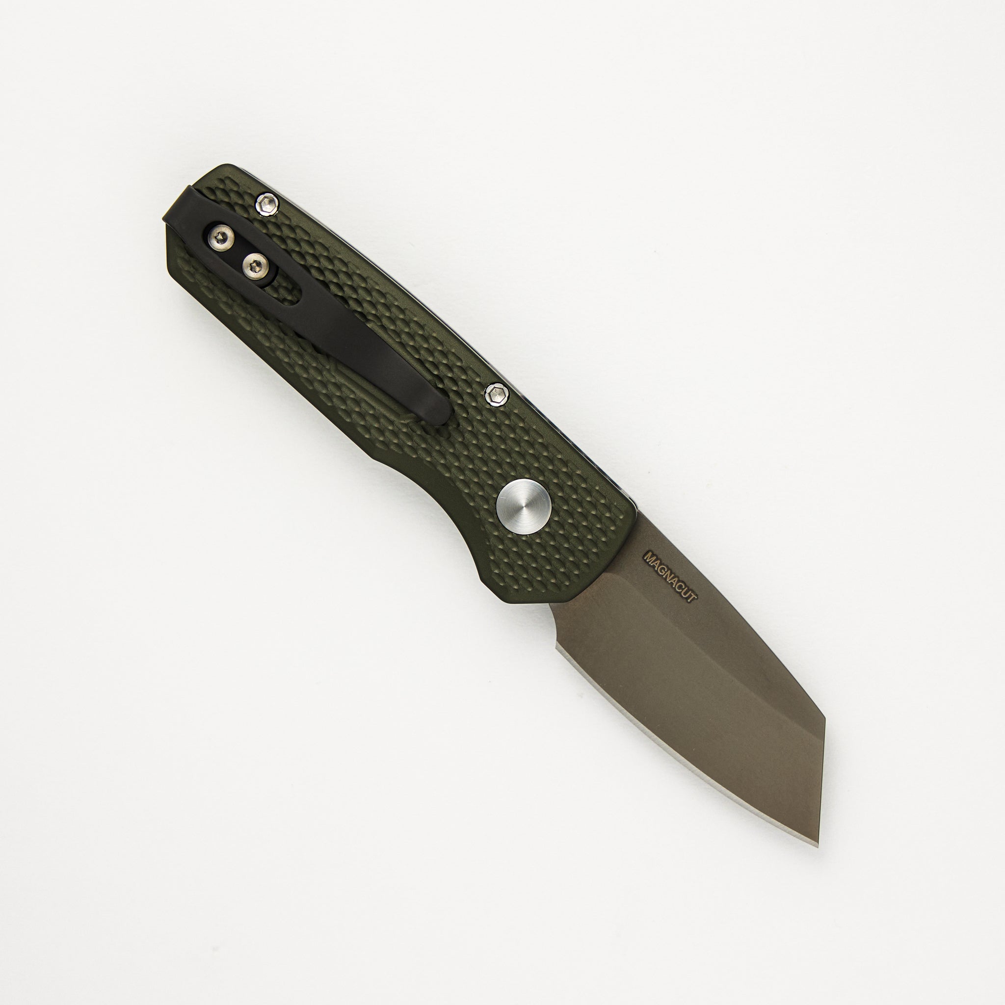 Runt 5 – 2024.BLADEWEST.02 - Green Textured Handle - Smokey Gret DLC MagnaCut Reverse Tanto Blade