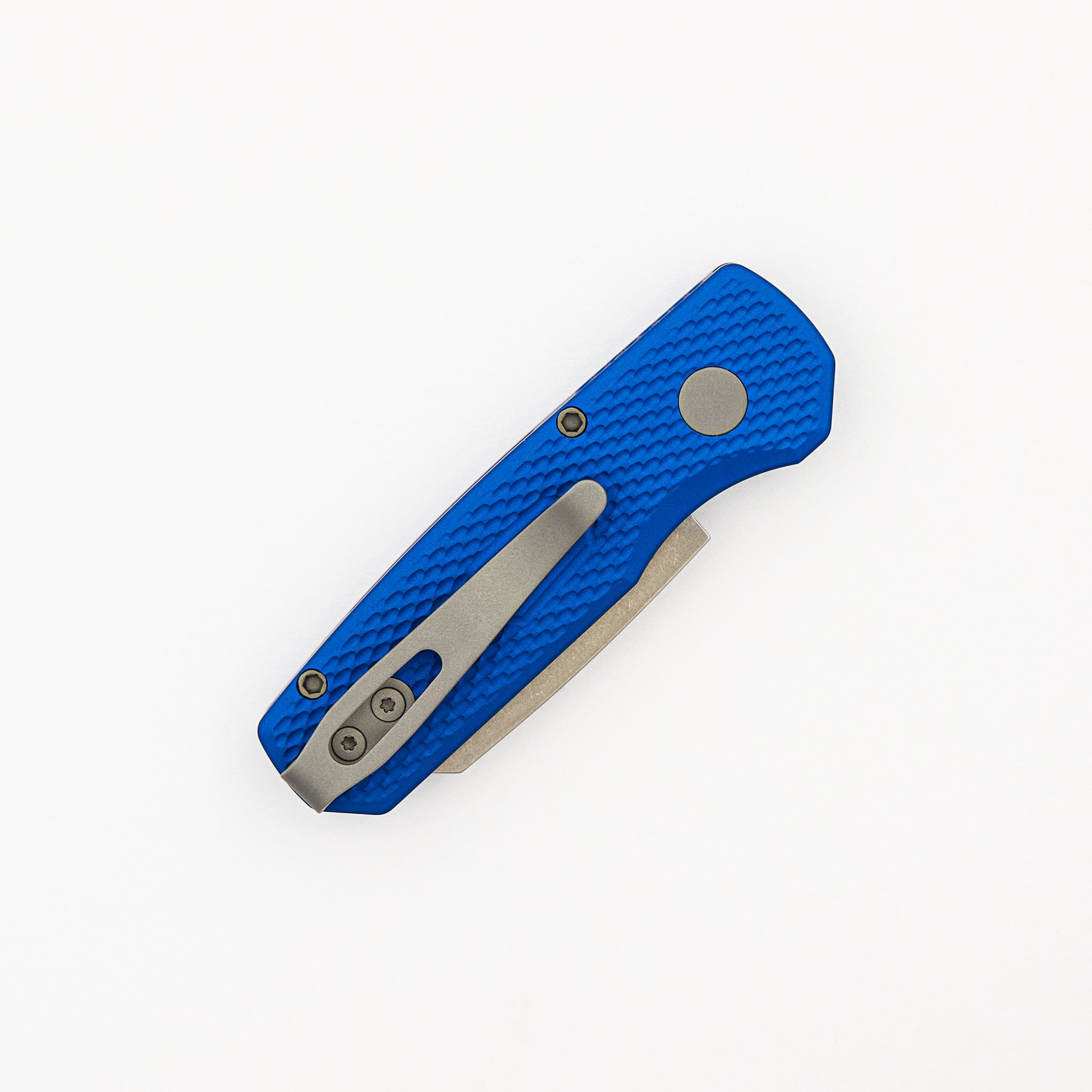 Runt 5 - Textured Blue Aluminum Handle - Stonewash 20-CV Reverse Tanto Blade - R5205-BLUE