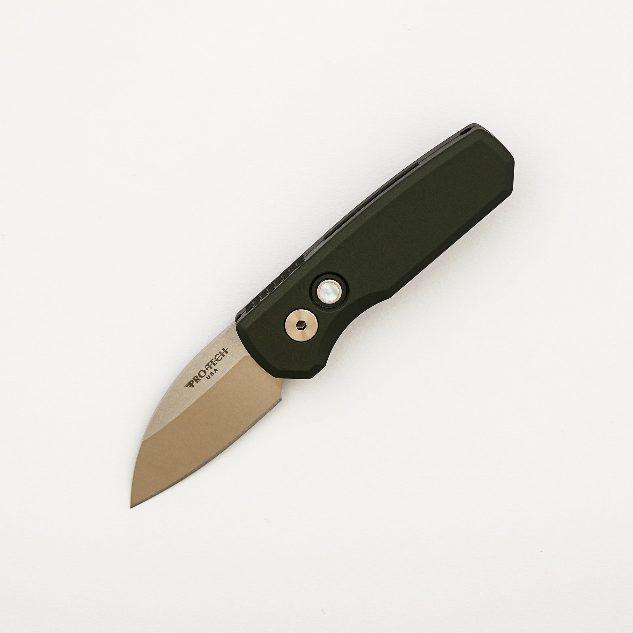 Runt 5 - R5300-LTD Green - Smooth Green Handle - Machine Satin MagnaCut Wharncliffe Blade - Pearl Button
