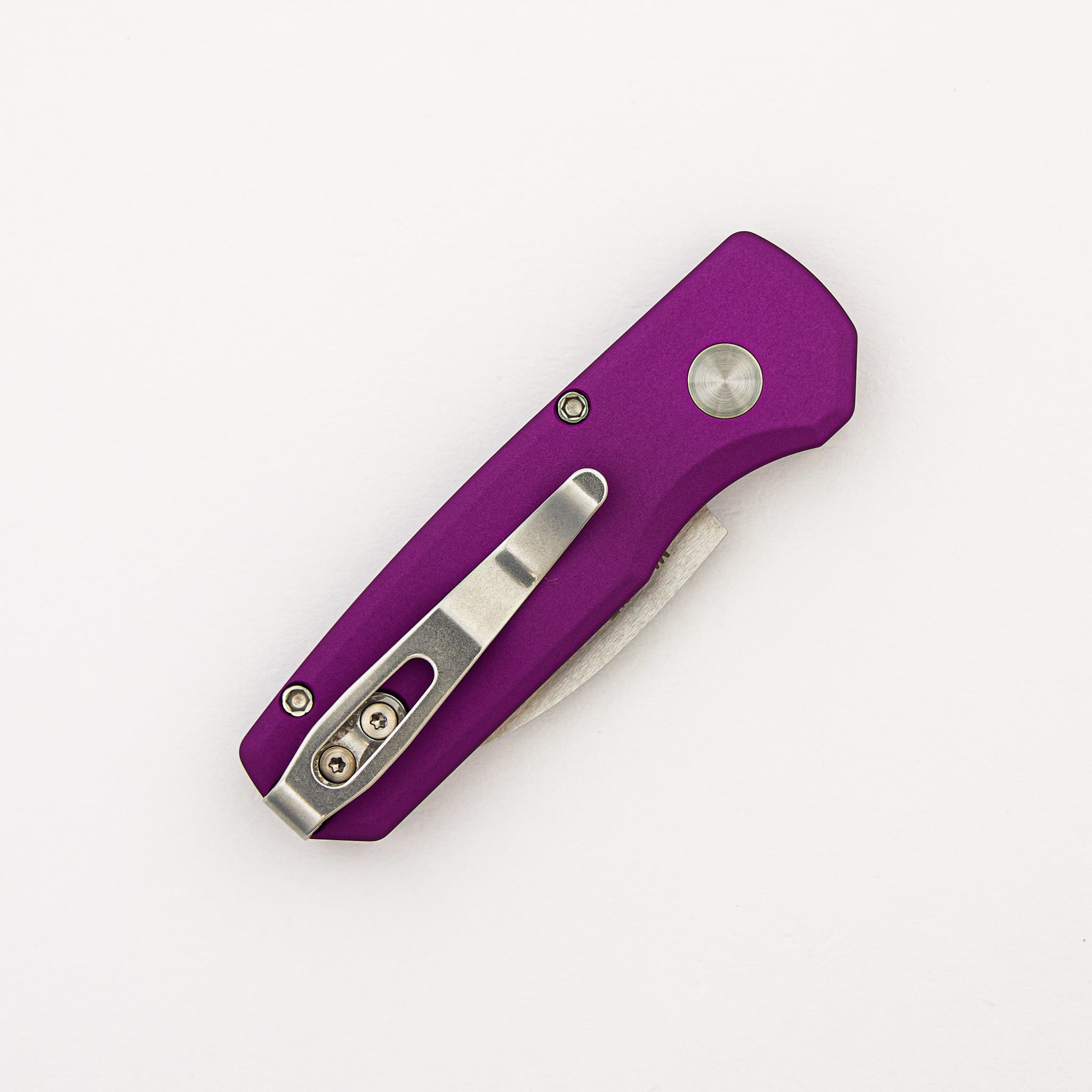 Runt 5 - R5300-LTD PURPLE - Smooth Purple Handle - Machine Satin MagnaCut Wharncliffe Blade - White Pearl Button