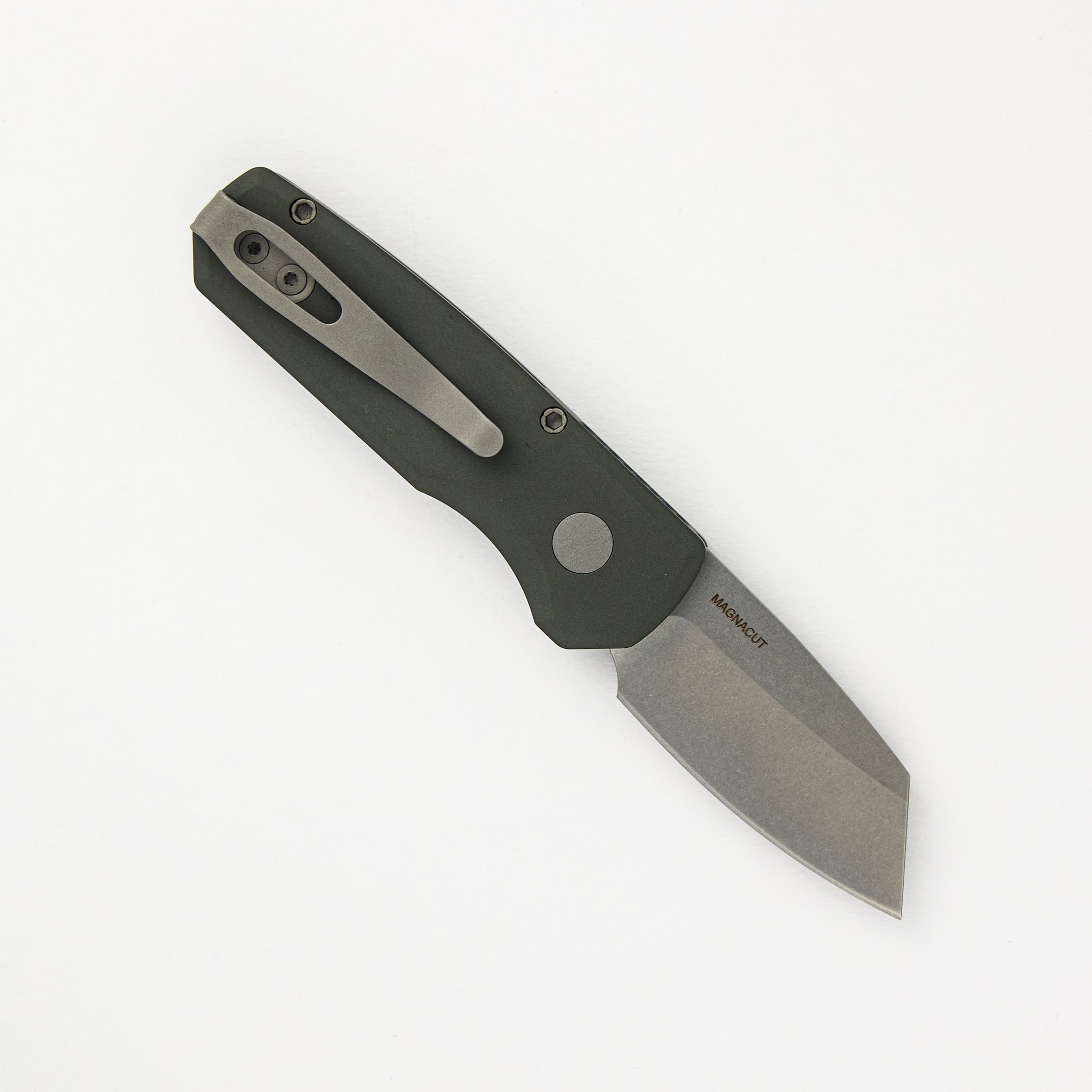 Runt 5 - Green Aluminum Handle - Stonewash Magnacut Reverse Tanto Blade - R5401-GREEN