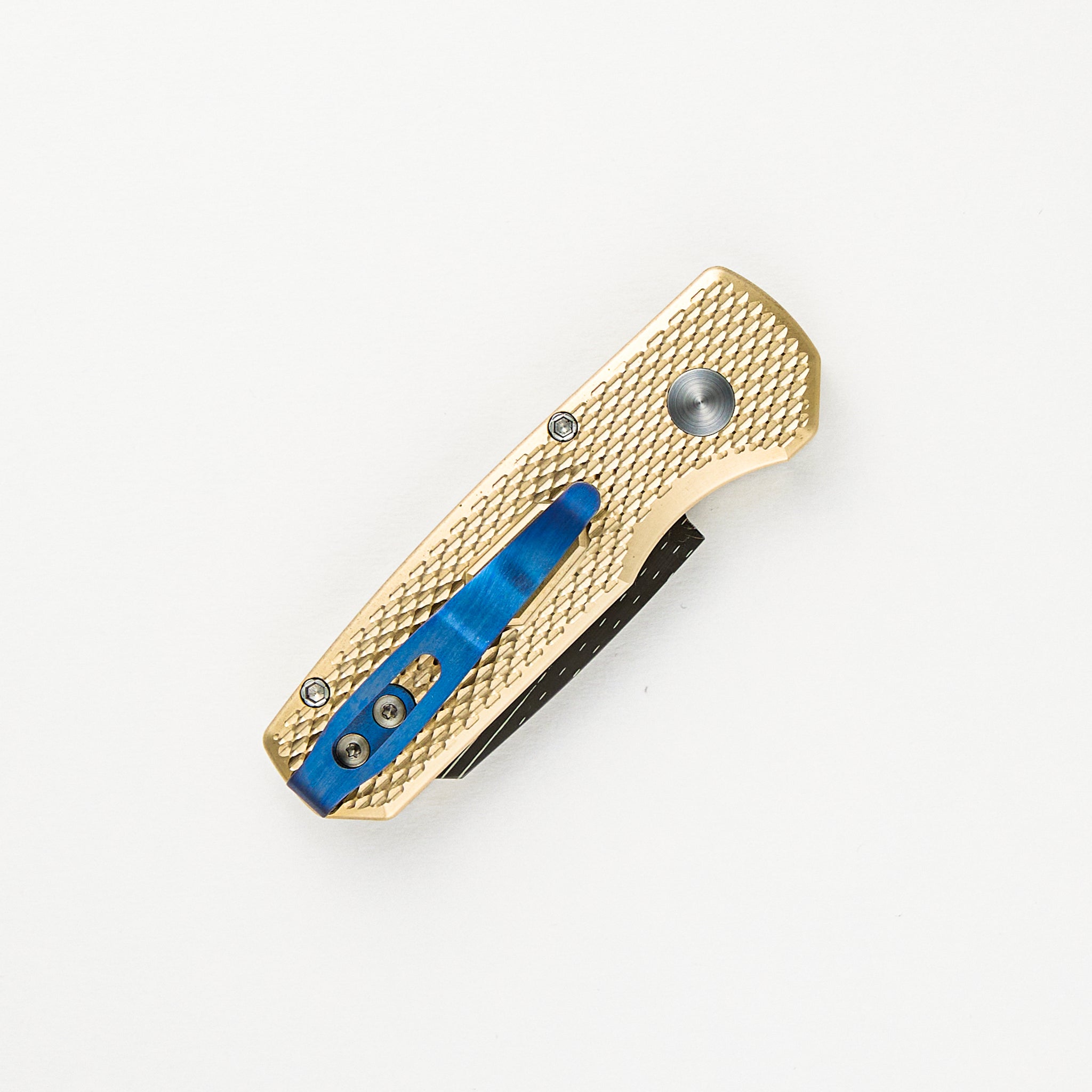 Runt 5 Prototype - Blade Show ATL 2024 - Al Bronze Textured Handle, Chad Nichols Star Fire Reverse Tanto Blade, Black Lip Pearl Button