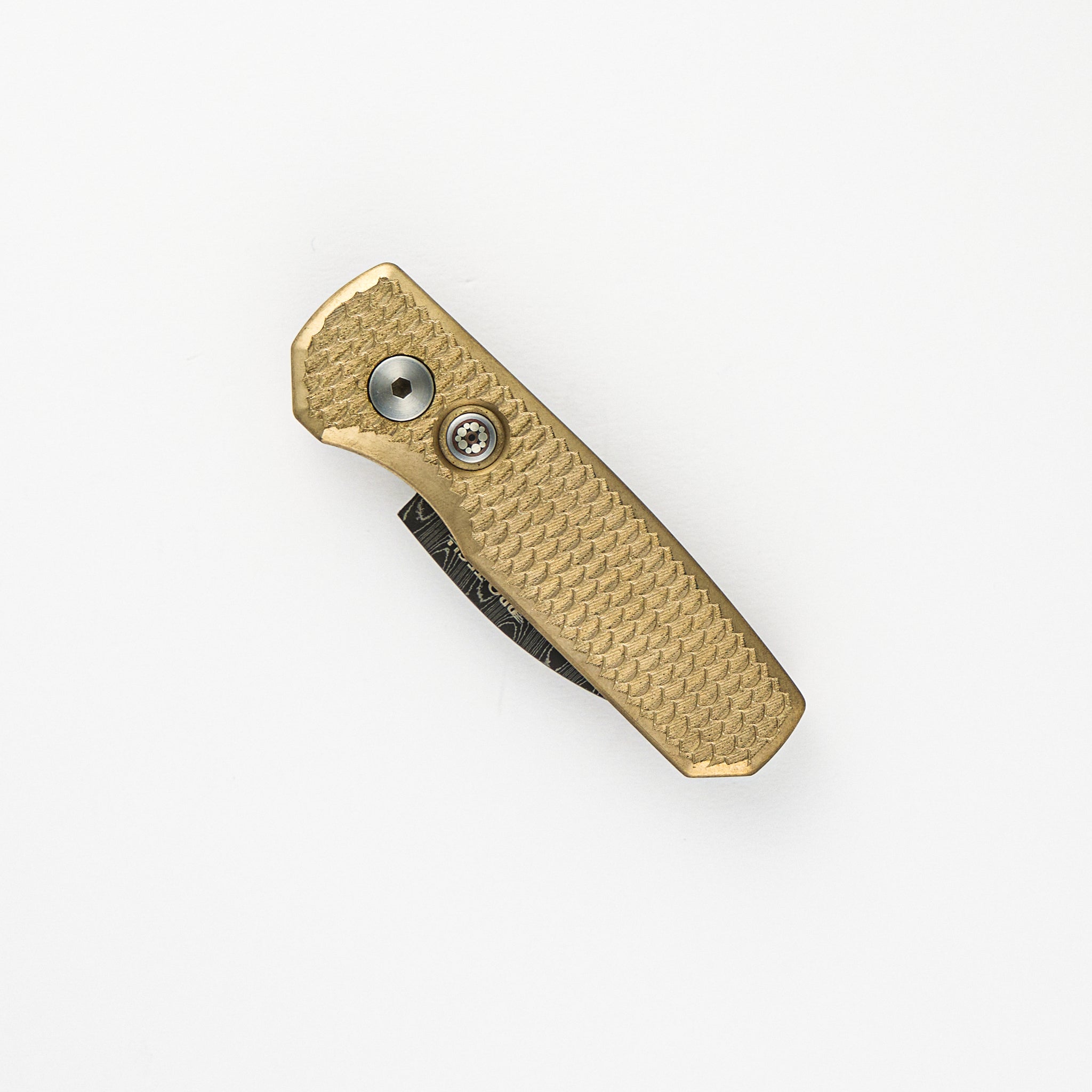 Runt 5 Limited - Machined Dragon Scale Bronze AL Handle – Chad Nichols Wharncliffe Blade