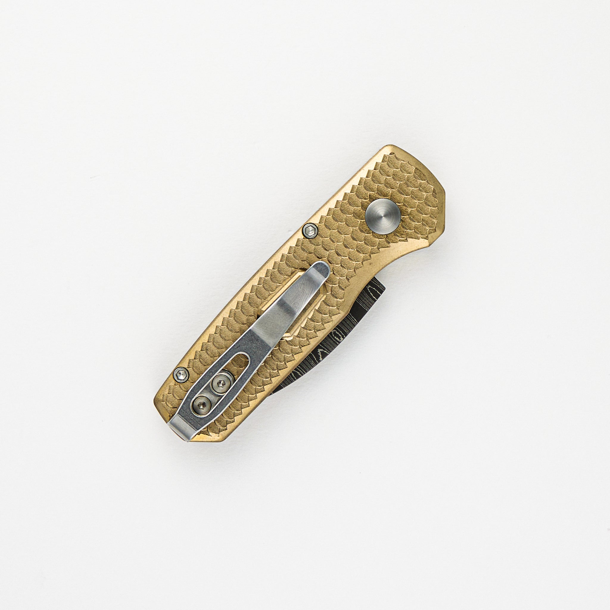 Runt 5 Limited - Machined Dragon Scale Bronze AL Handle – Chad Nichols Wharncliffe Blade