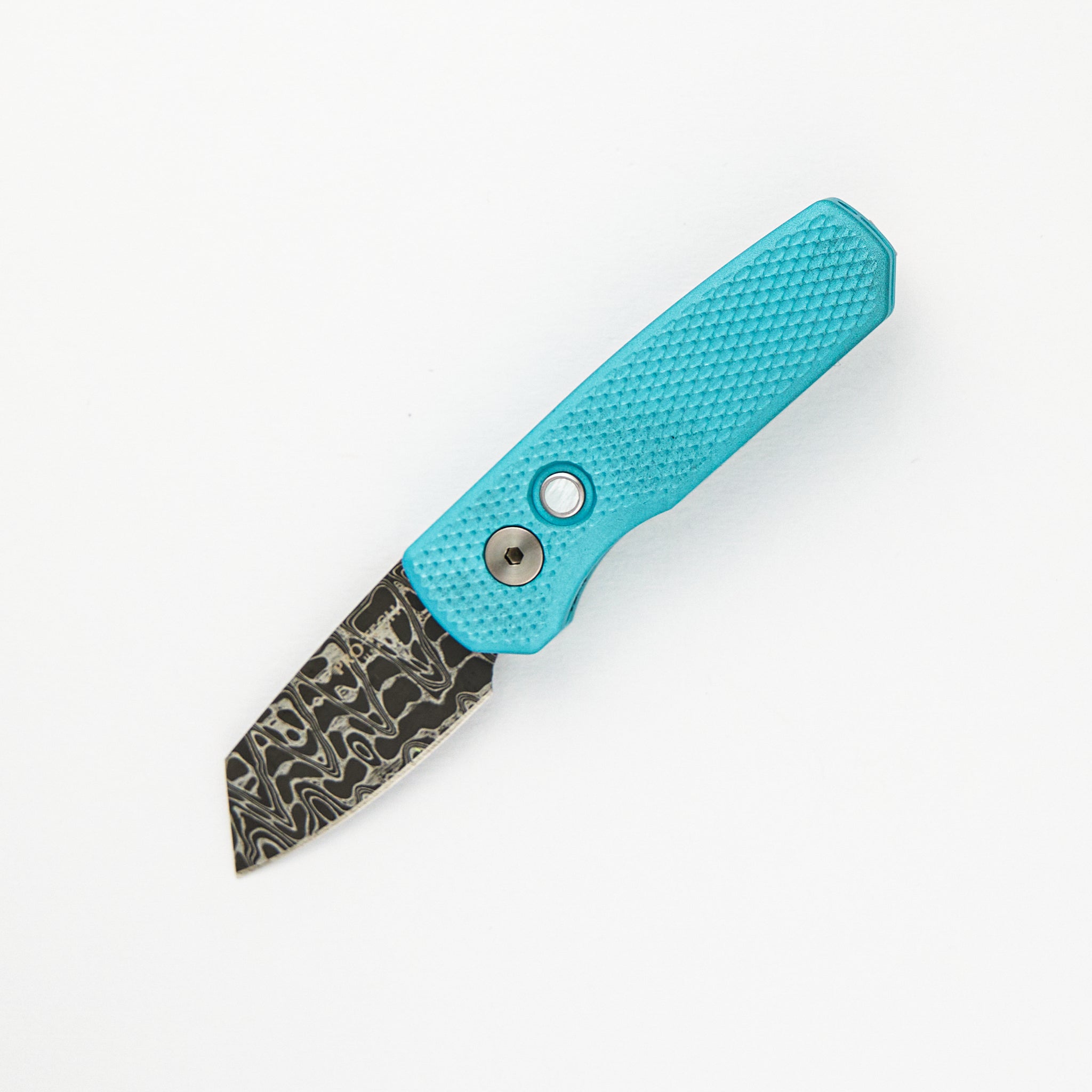 Runt 5 - Blade Show ATL 2024 - T.Blue Textured Handle, Chad Nichols Intrepid Reverse Tanto Blade, MOP Button