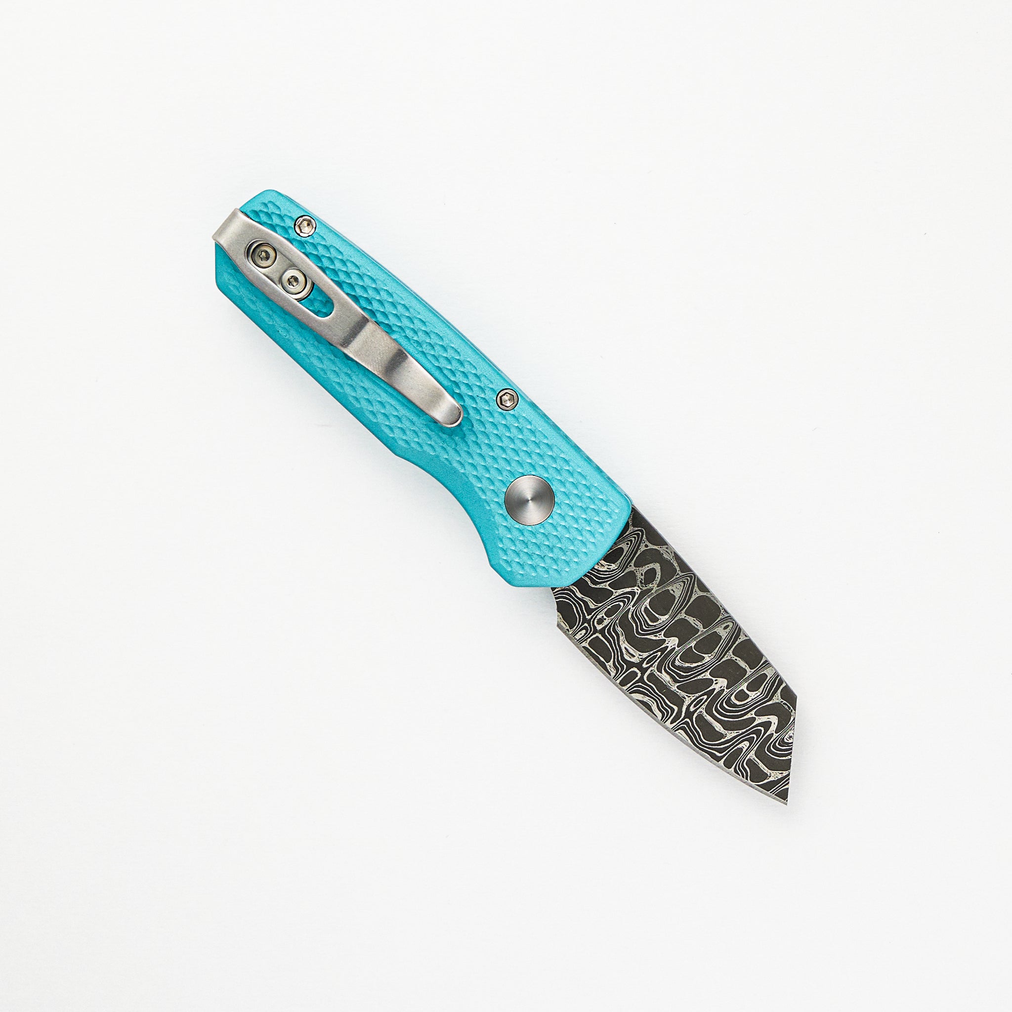 Runt 5 - Blade Show ATL 2024 - T.Blue Textured Handle, Chad Nichols Intrepid Reverse Tanto Blade, MOP Button
