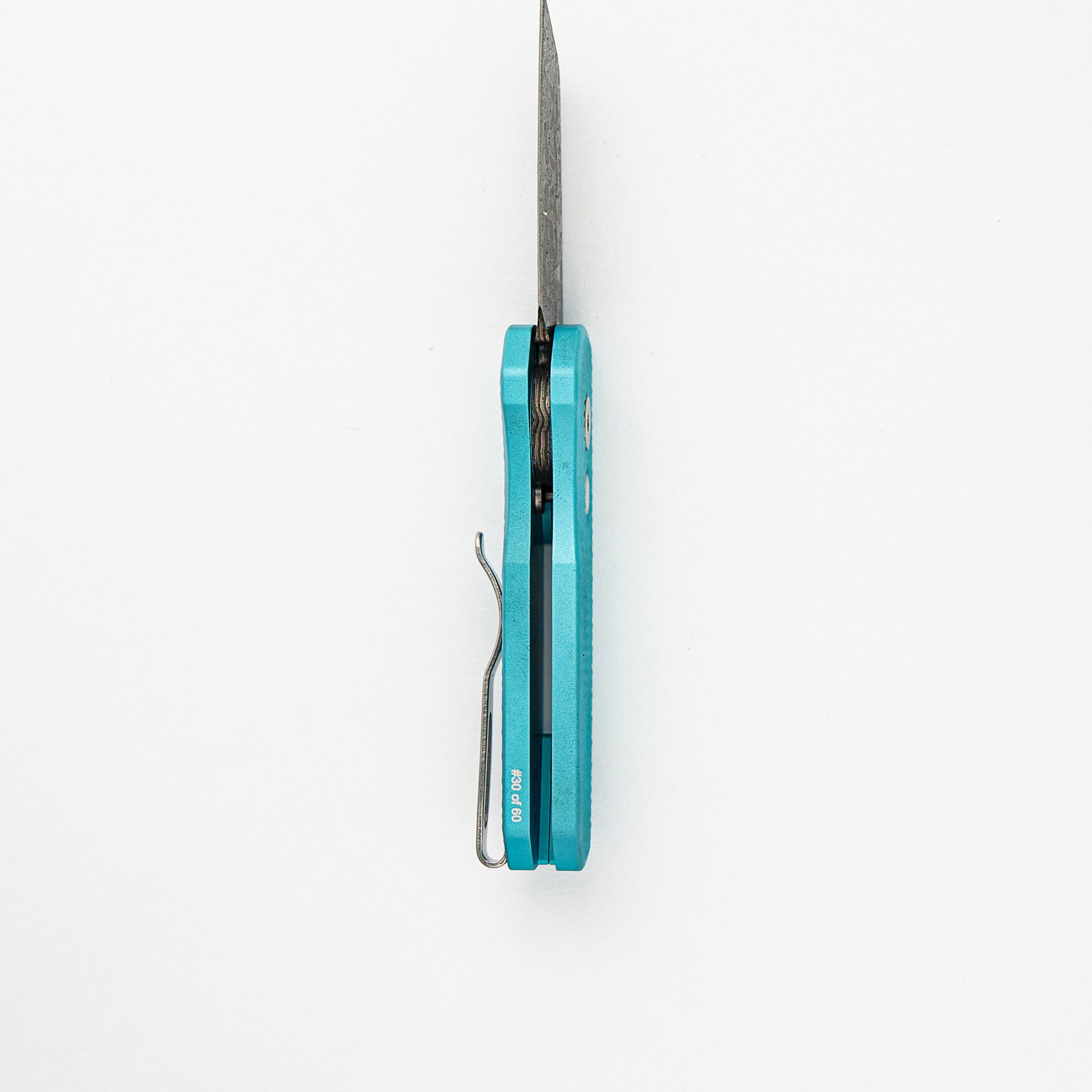 Runt 5 - Blade Show ATL 2024 - T.Blue Textured Handle, Chad Nichols Intrepid Reverse Tanto Blade, MOP Button