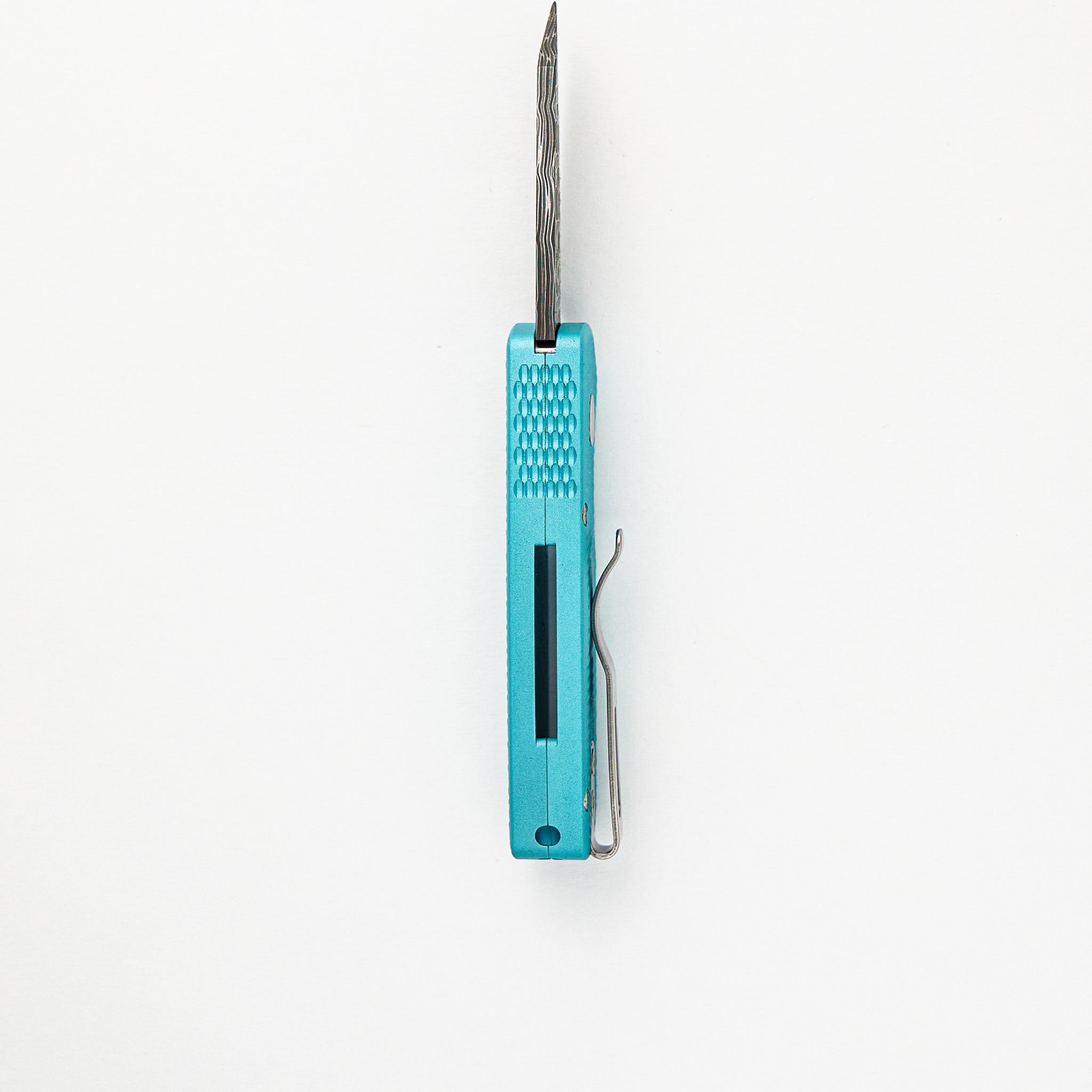 Runt 5 - Blade Show ATL 2024 - T.Blue Textured Handle, Chad Nichols Intrepid Reverse Tanto Blade, MOP Button