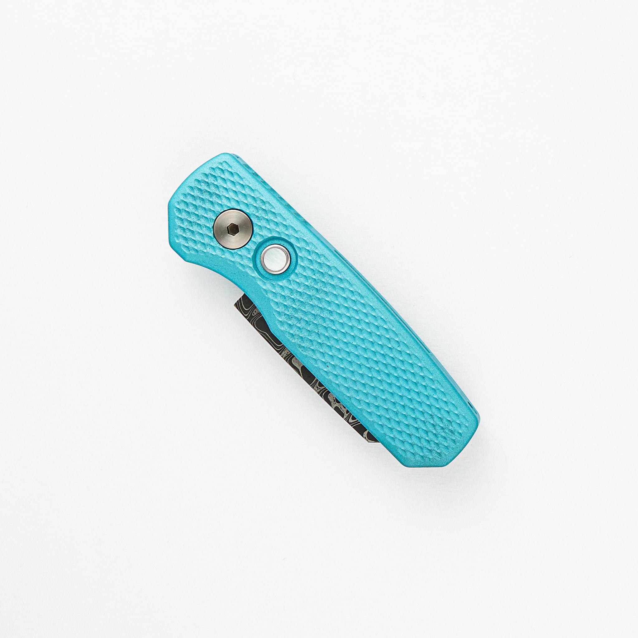 Runt 5 - Blade Show ATL 2024 - T.Blue Textured Handle, Chad Nichols Intrepid Reverse Tanto Blade, MOP Button