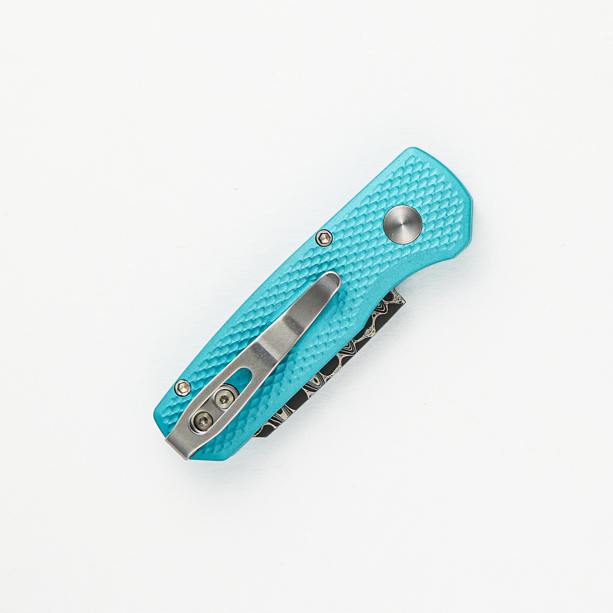 Runt 5 - Blade Show ATL 2024 - T.Blue Textured Handle, Chad Nichols Intrepid Reverse Tanto Blade, MOP Button