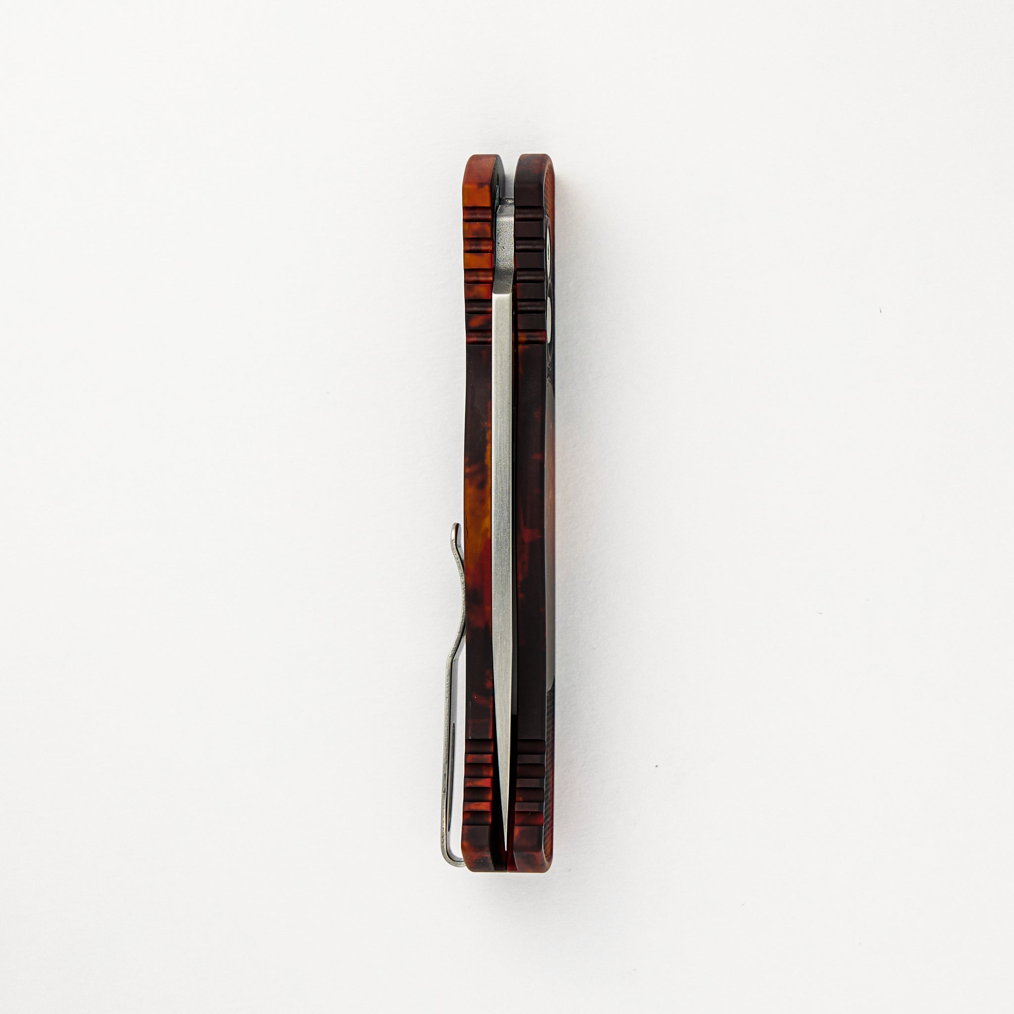 Tactical Response 2 - "Del Fuego" anodized Handle with Textured Corners - Black Lip Pearl Push Button - Stonewash MagnaCut Blade T201-DF
