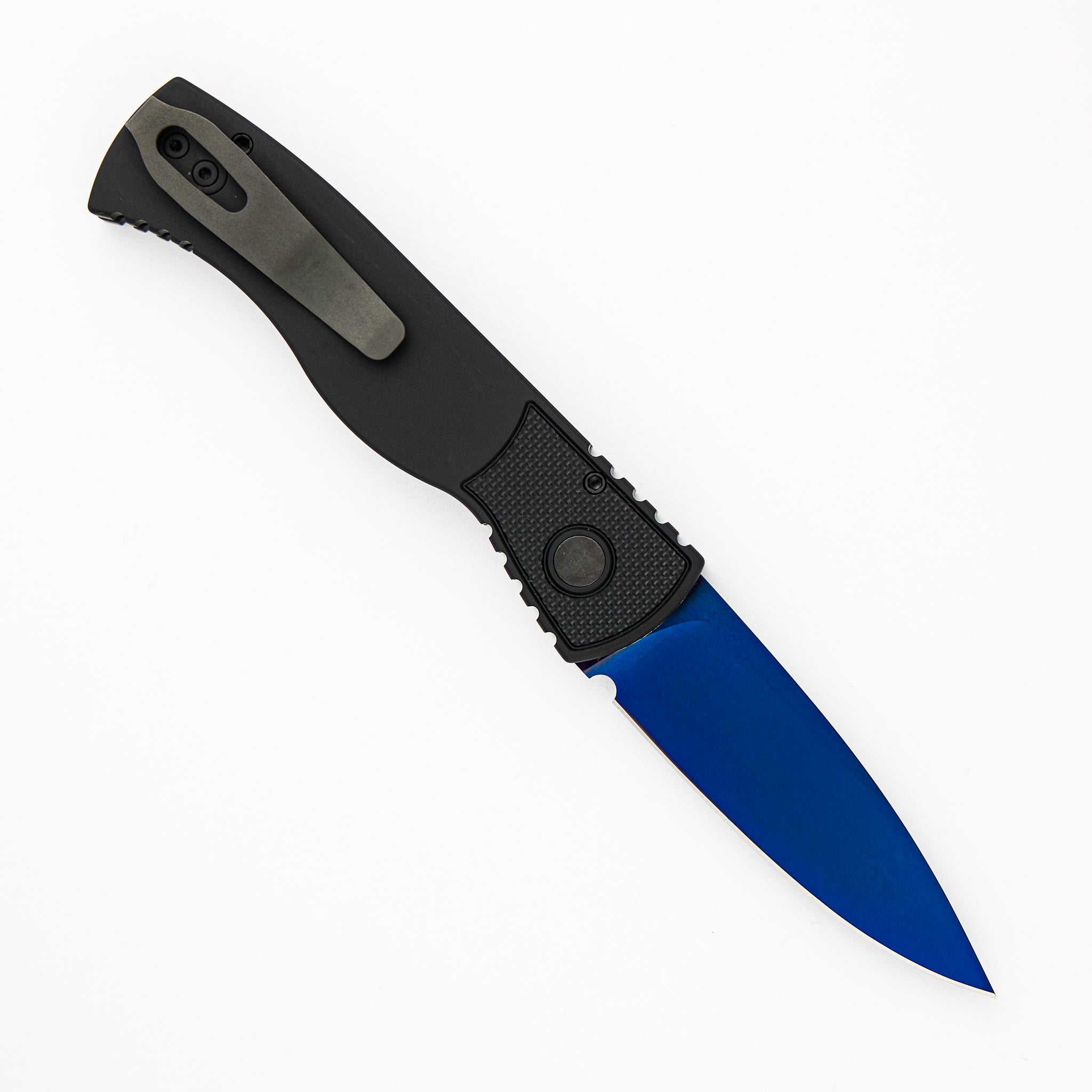 Tactical Response 2 - Black Handle With Textured Corners - Abalone Push Button - Sapphire Blue MagnaCut Blade T203-SB