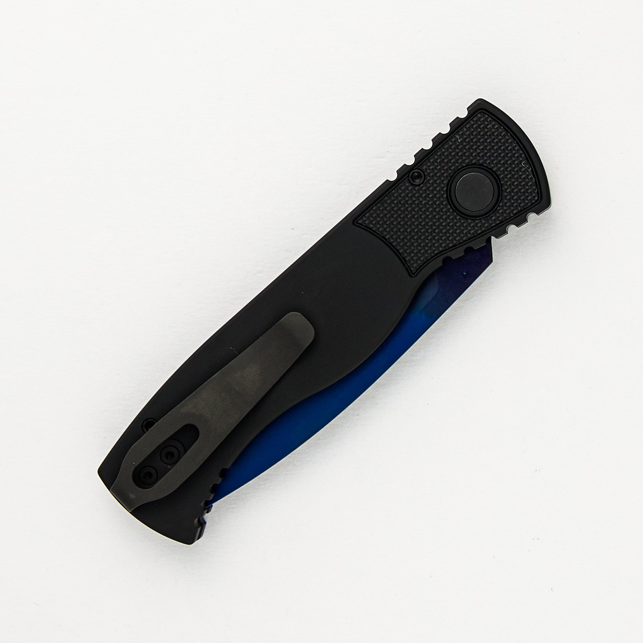 Tactical Response 2 - Black Handle With Textured Corners - Abalone Push Button - Sapphire Blue MagnaCut Blade T203-SB