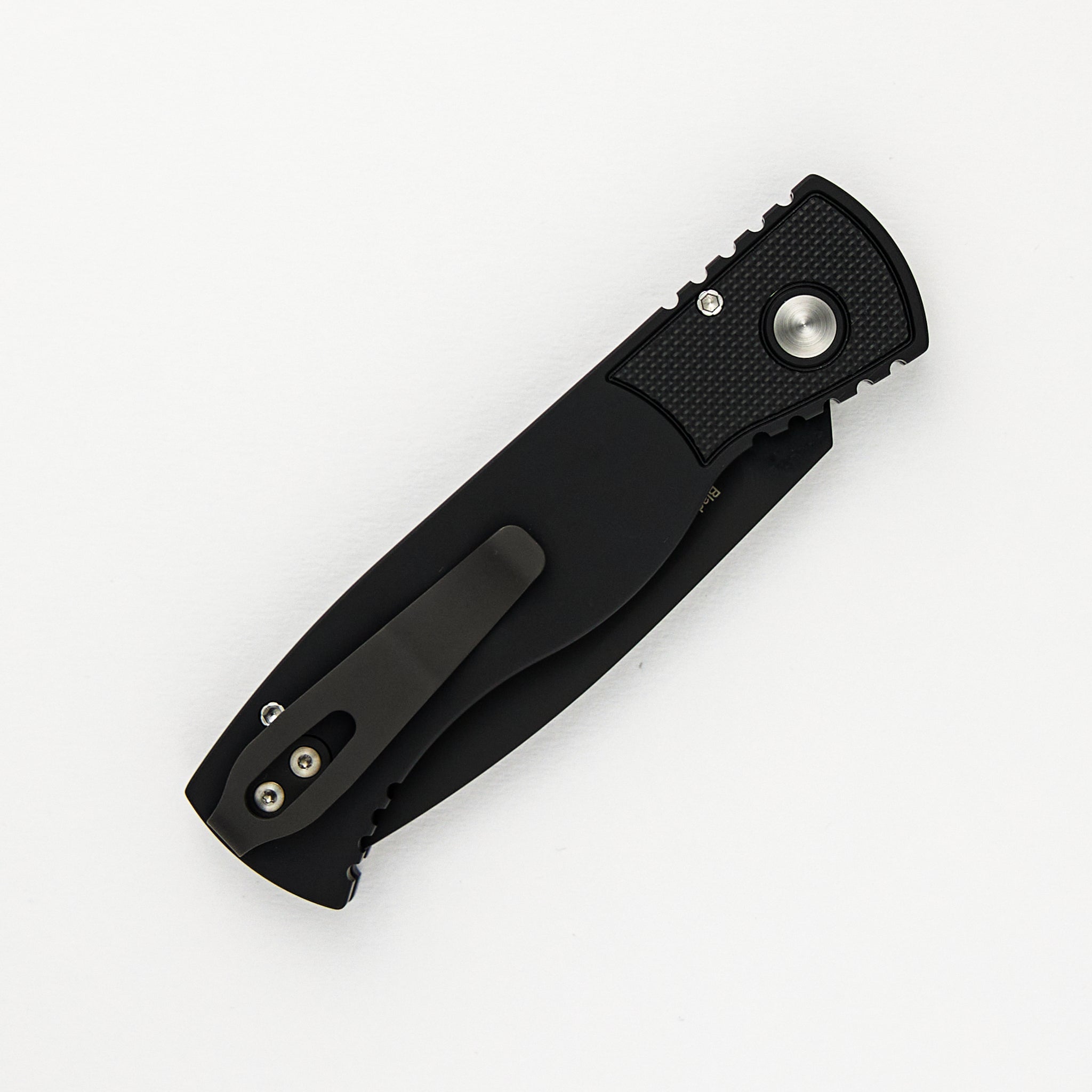 TR-2 Skull Blade Show 2024 - Black Handle, Shaw Sterling Silver Skull, MOP Button, Black MagnaCut Blade