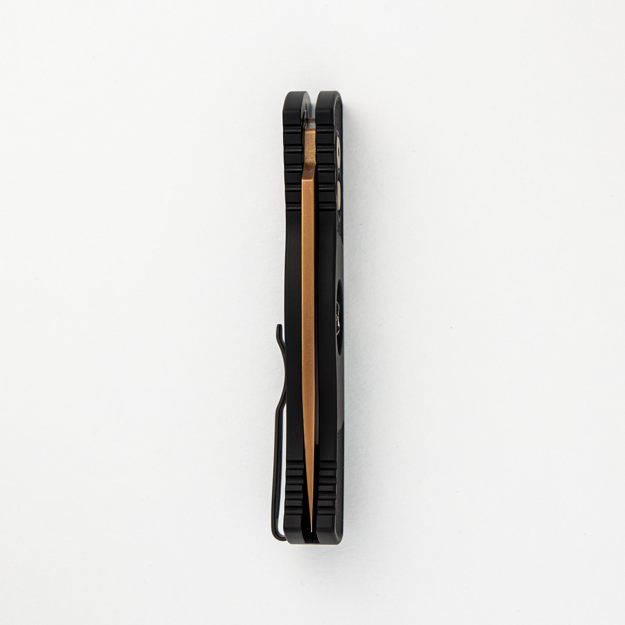 TR-2 RG Skull - Black Handle - Shaw Sterling Silver Skull - Rose Gold Button - Rose Gold MagnaCut Blade