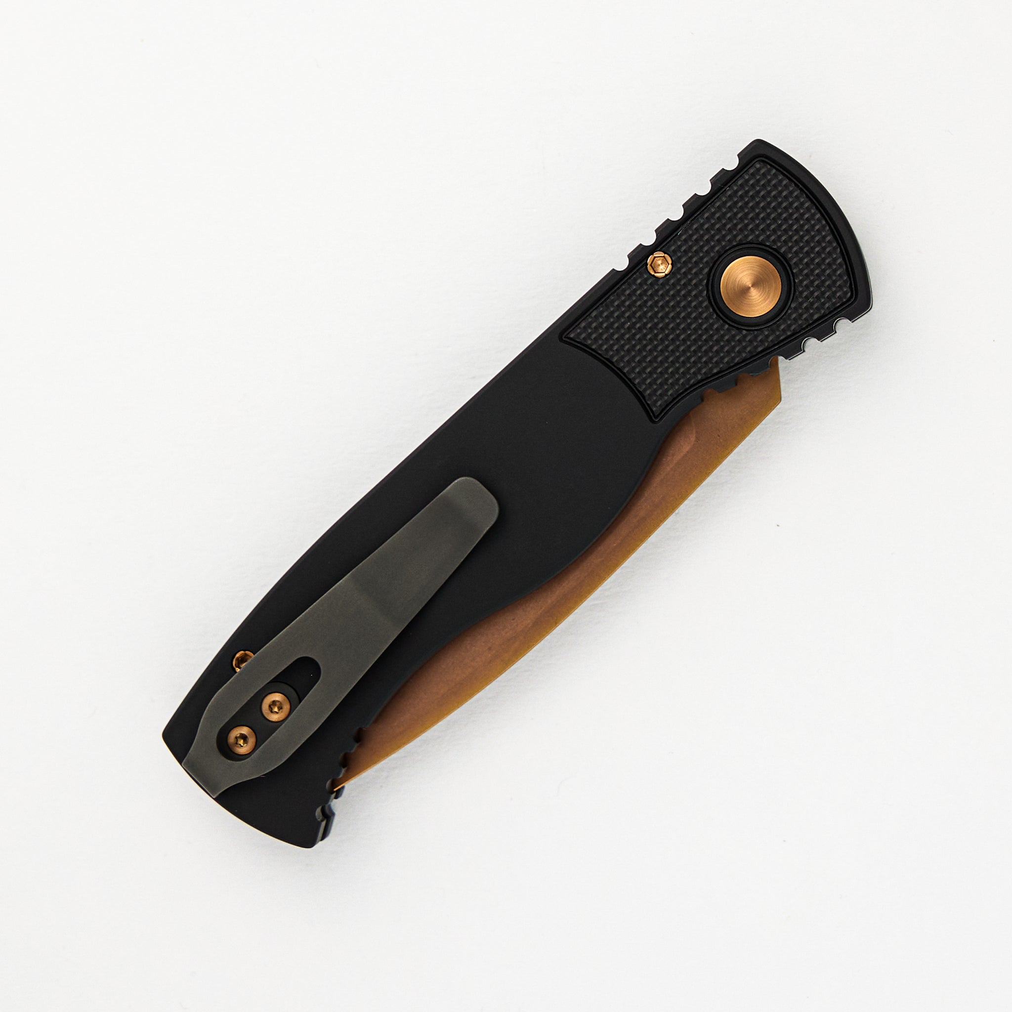 TR-2 RG Skull - Black Handle - Shaw Sterling Silver Skull - Rose Gold Button - Rose Gold MagnaCut Blade