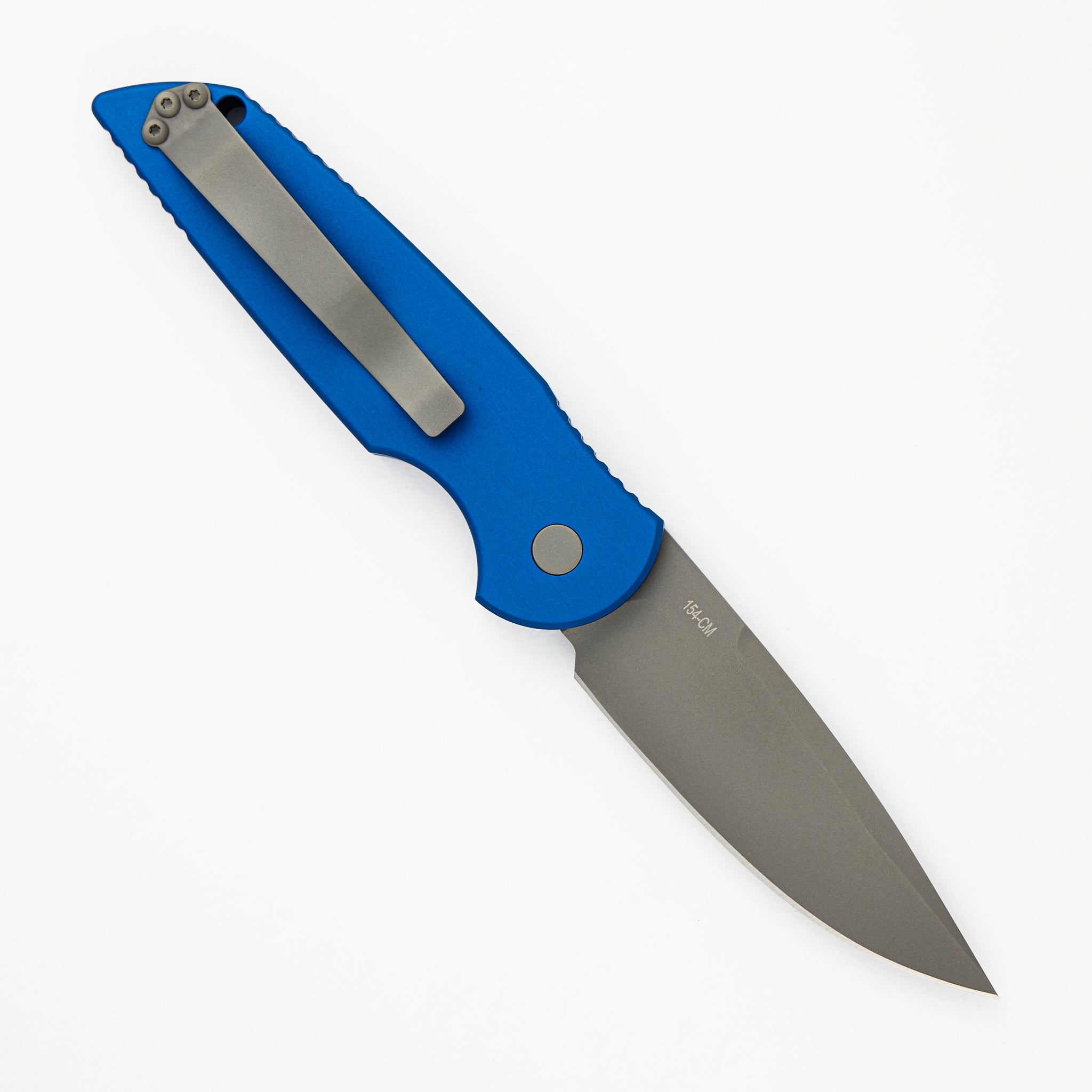 TR-3 Blue - Dark Blue Handle With Grooves - Bead Blast Blade - Plain Edge