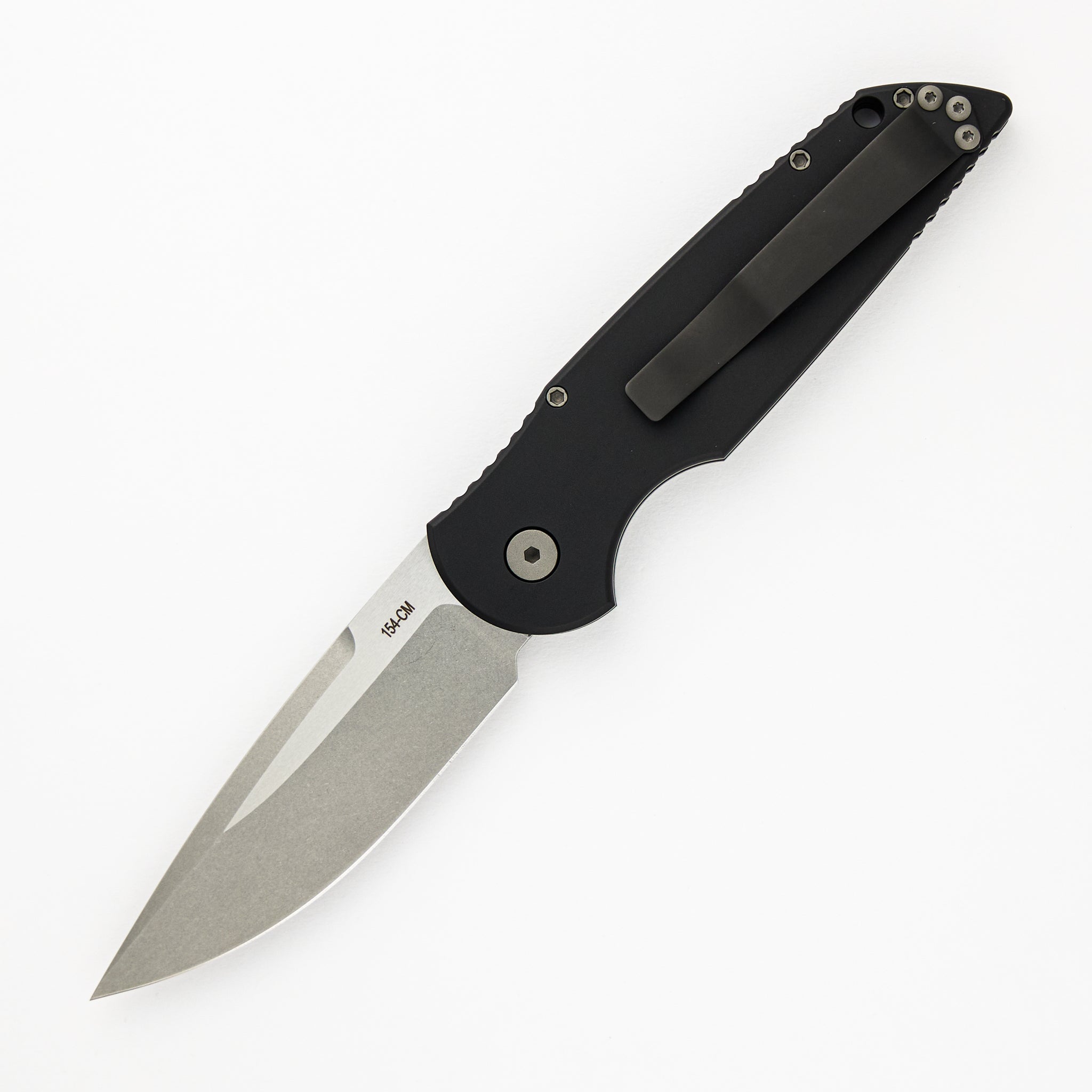 TR-3 L-1 - Left Handed - Black Aluminum Handle W/ Grooves - Stonewash 154-CM Blade