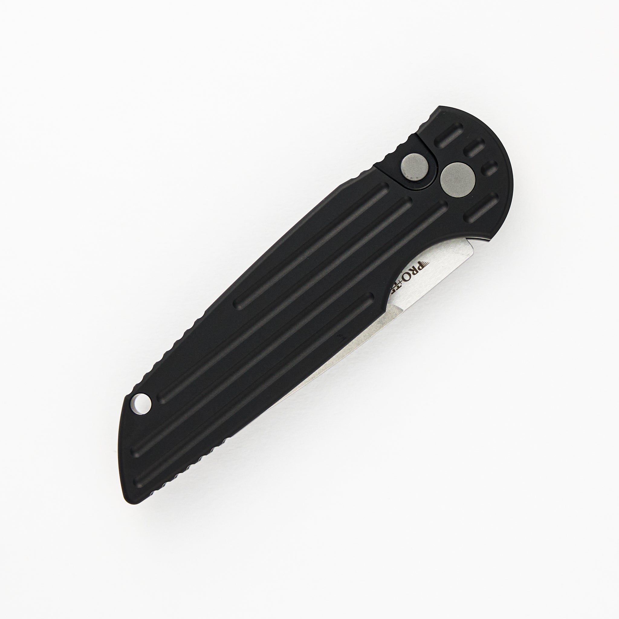 TR-3 L-1 - Left Handed - Black Aluminum Handle W/ Grooves - Stonewash 154-CM Blade