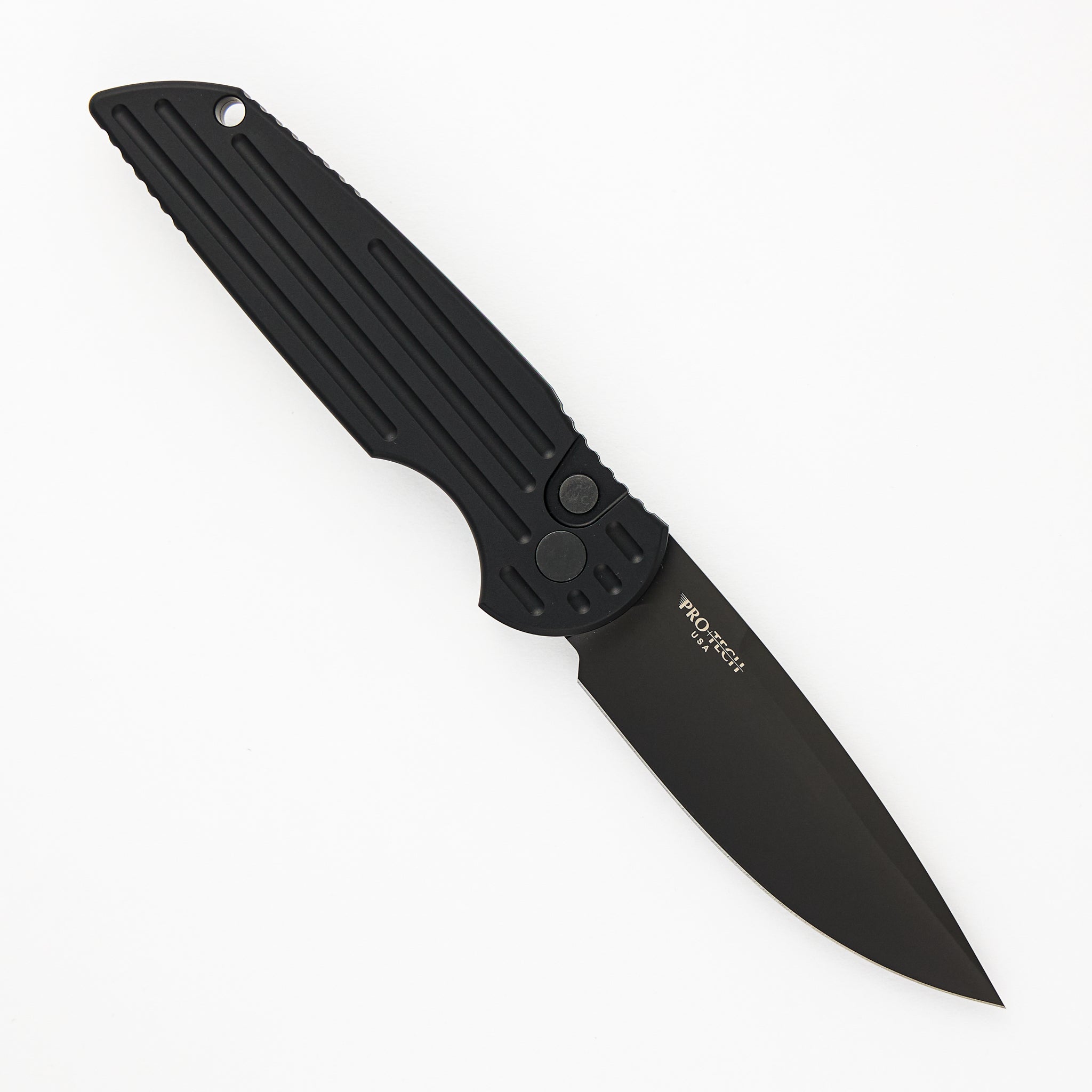 Pro-Tech Knives TR-3 L-2 - Left Handed - Black Aluminum Handle W/ Grooves - DLC Black 154-CM Blade