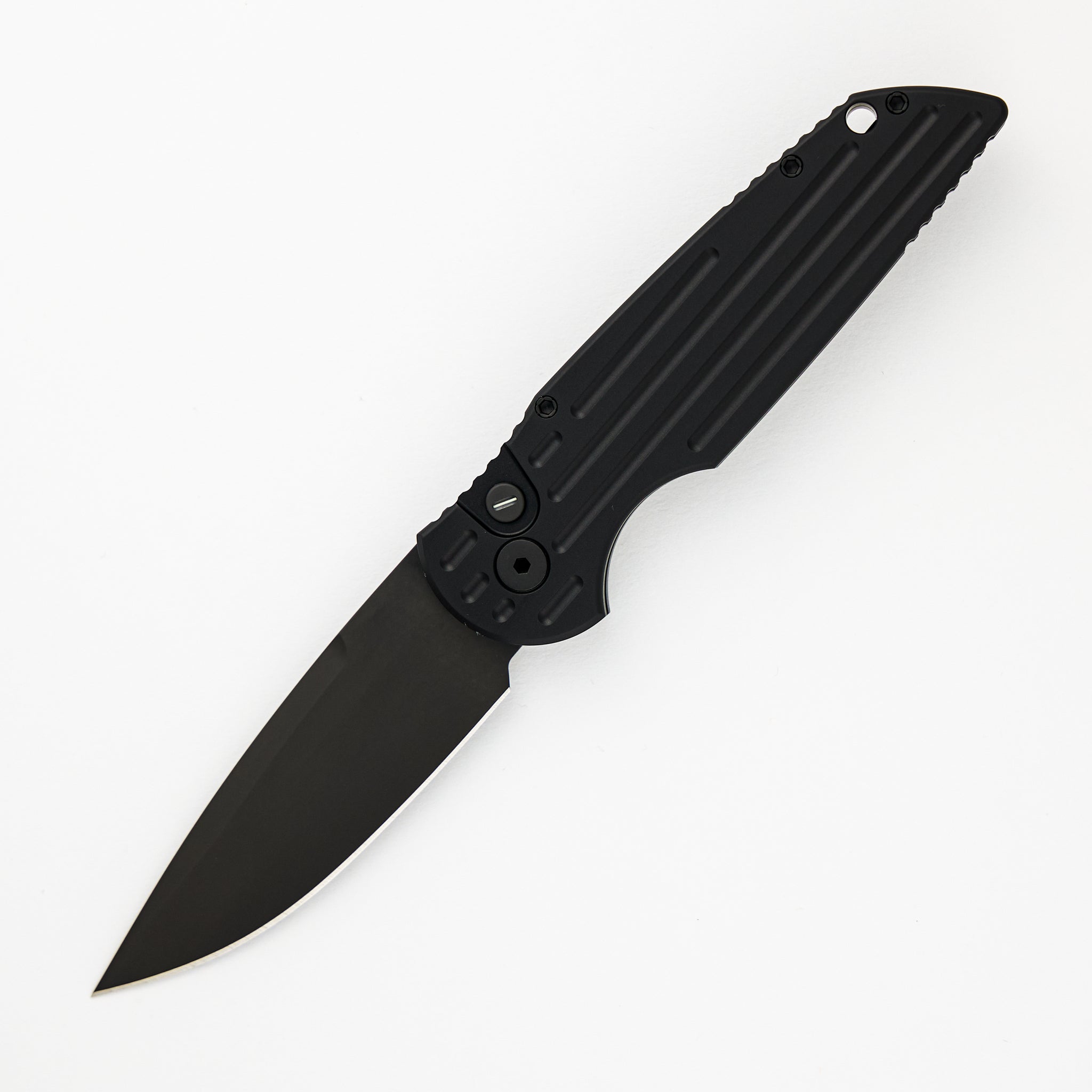 Pro-Tech Knives Tactical Response 3 Auto - Black Handle With Grooves - Tritium Push Button - Black Blade - Black Hardware TR3-SWAT-OPERATOR