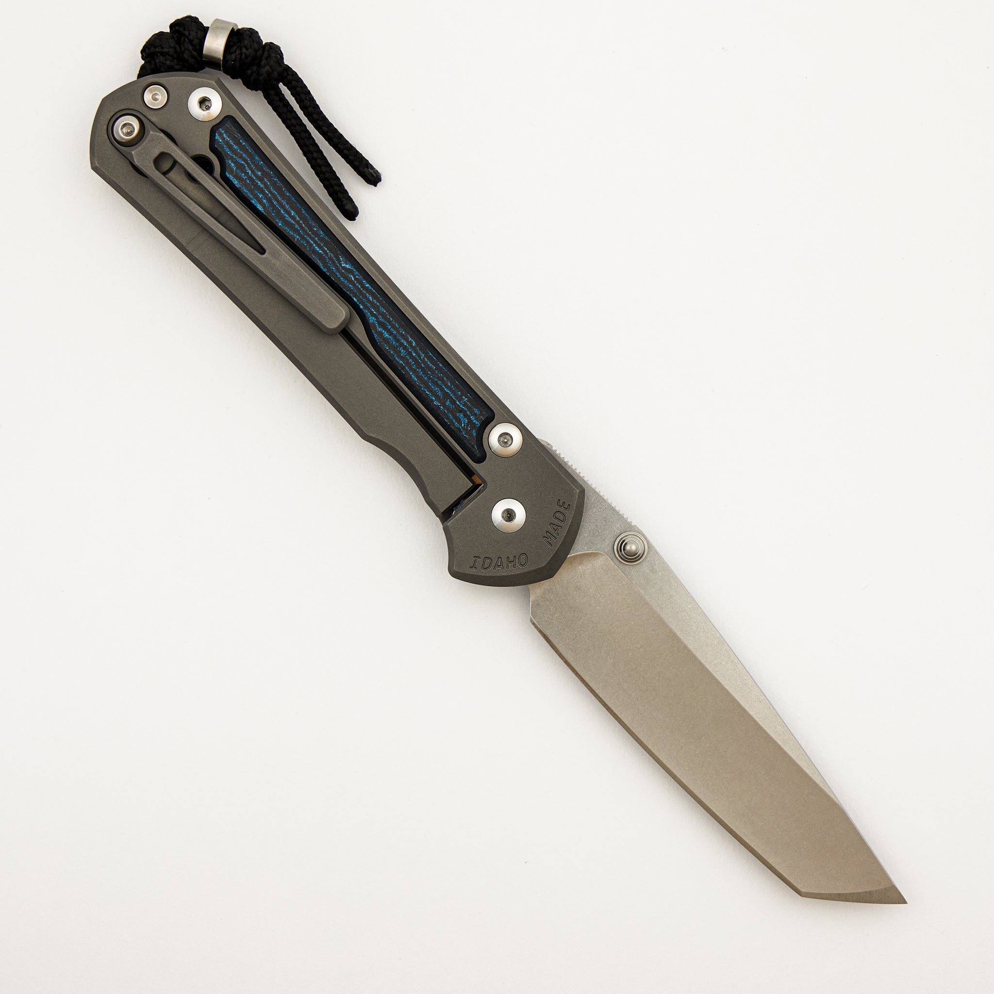 Large Sebenza 31 - Ocean Blue CarboTi Inlay - Tanto CPM MagnaCut Blade - MIM Clip - Silver Double Thumb Lugs