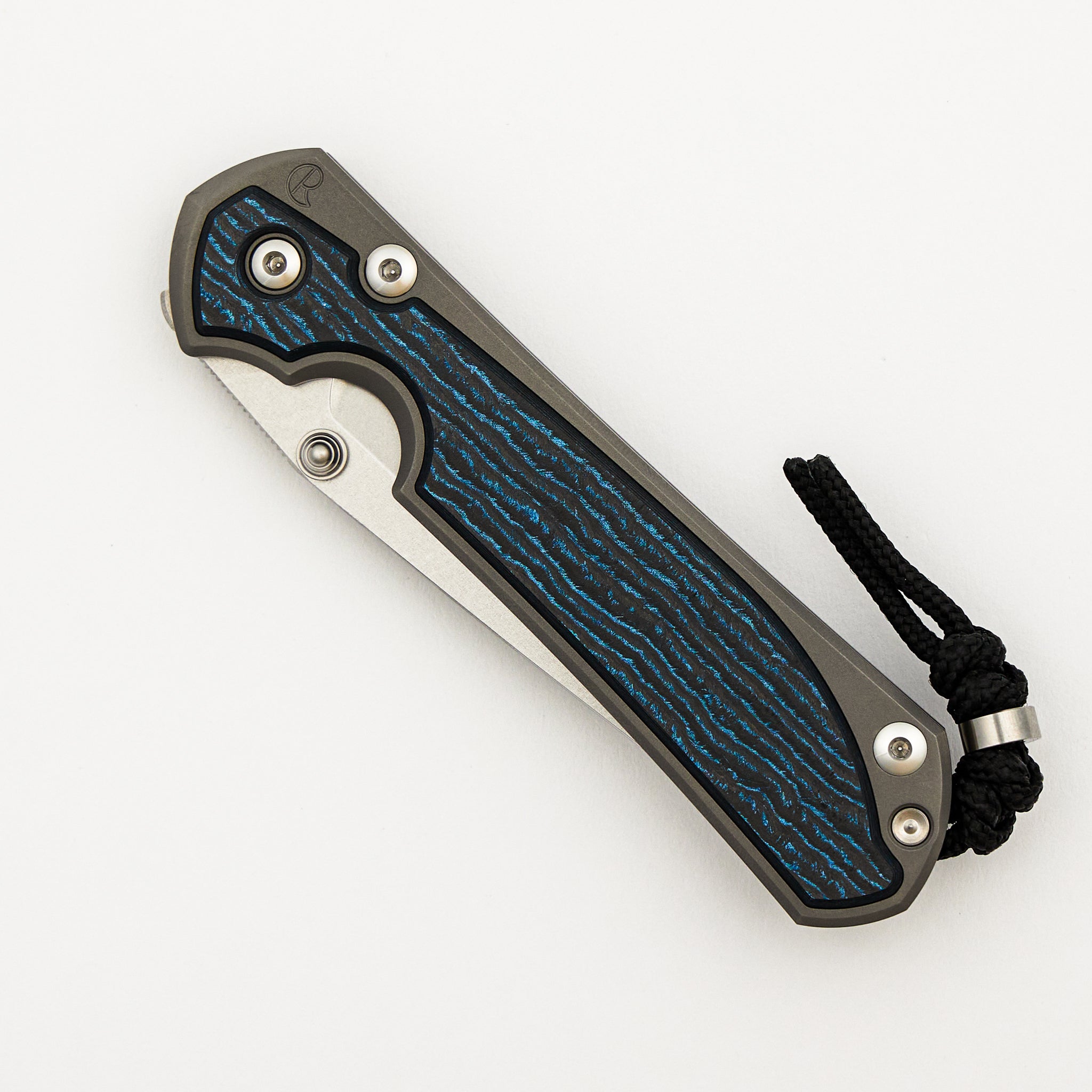 Large Sebenza 31 - Ocean Blue CarboTi Inlay - Tanto CPM MagnaCut Blade - MIM Clip - Silver Double Thumb Lugs