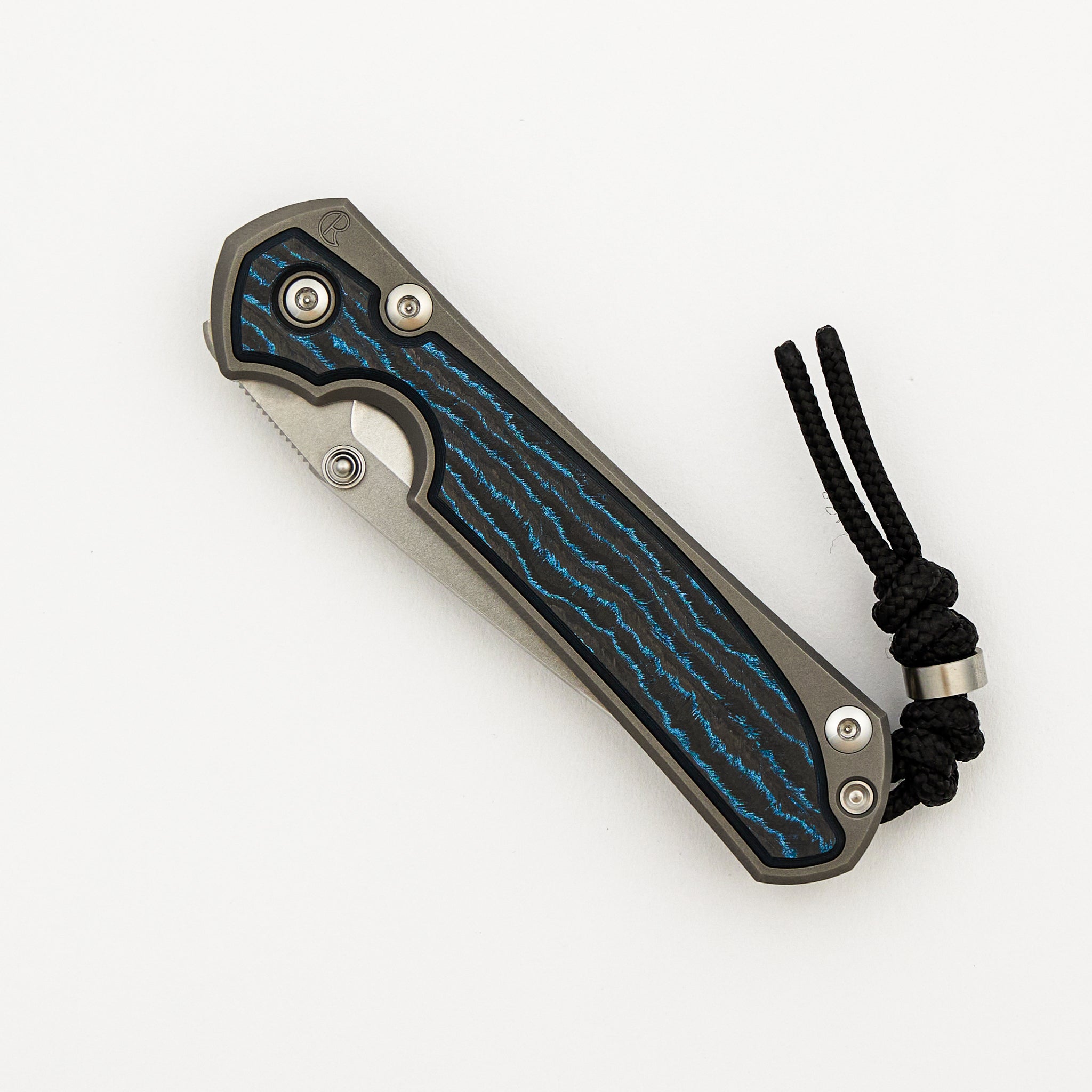 Small Sebenza 31 - Ocean Blue CarboTi Inlay - Tanto CPM MagnaCut Blade - MIM Clip - Silver Double Thumb Lugs