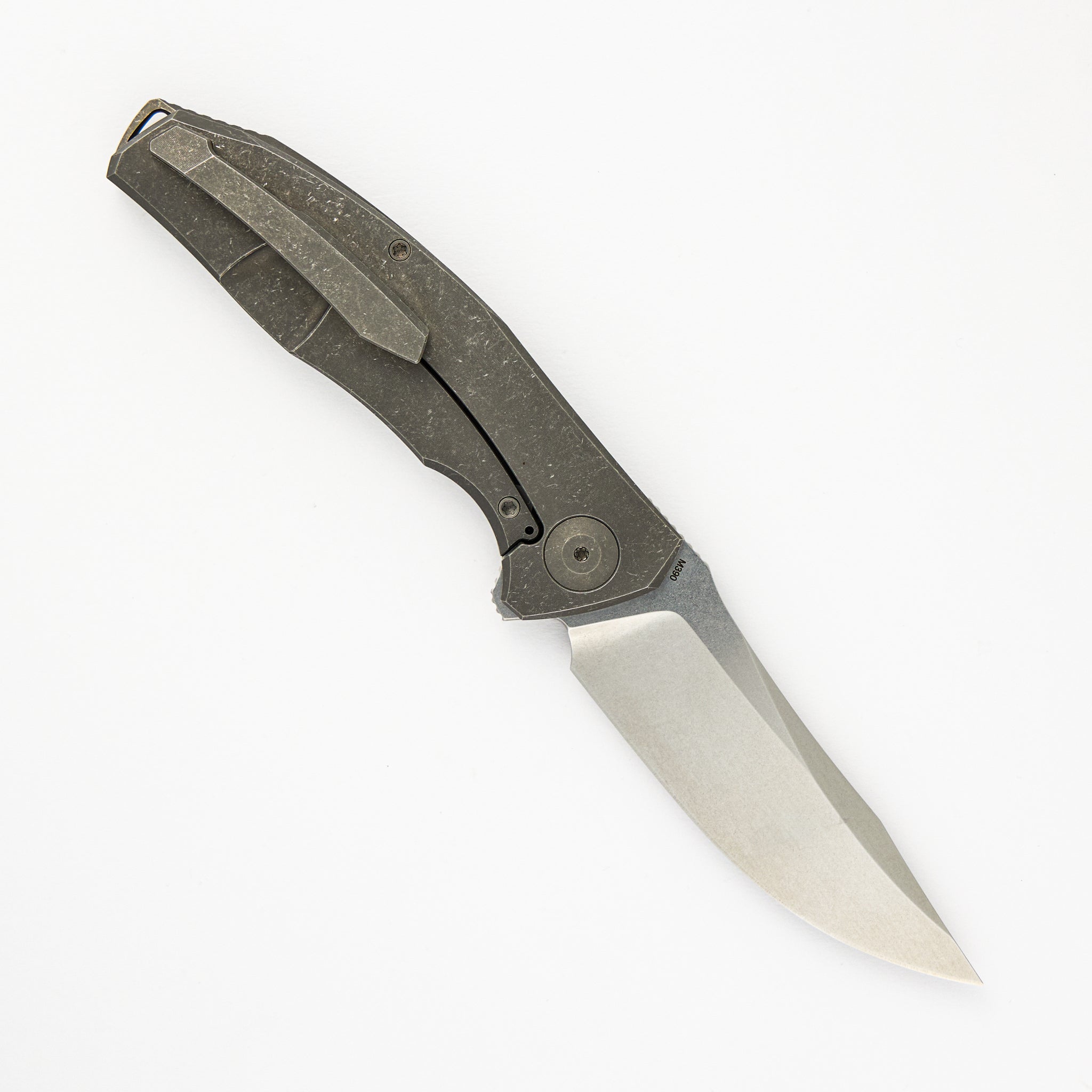Adzin Flipper – Stonewash M390 Blade – Stonewash Titanium Handle