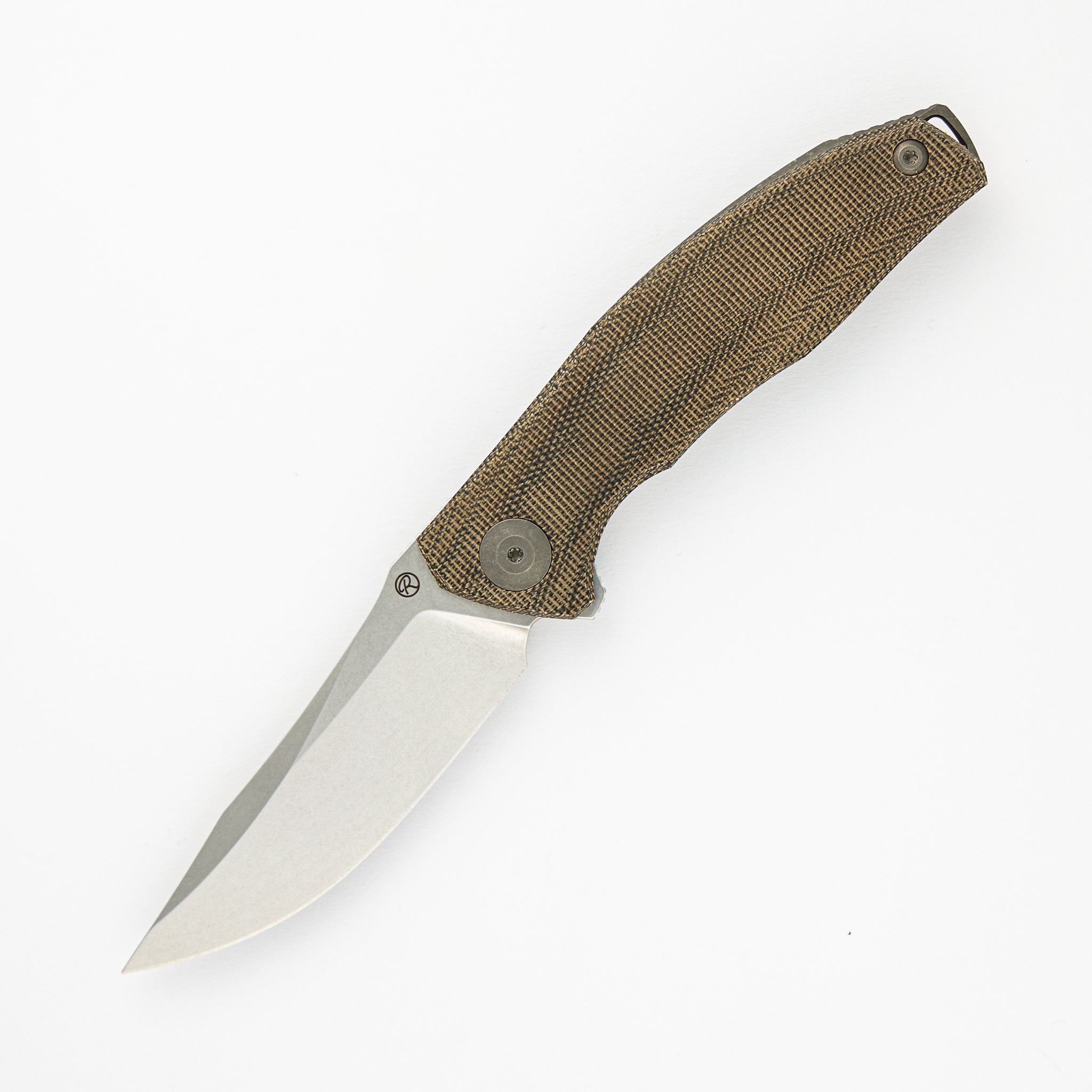 Adzin Flipper – Stonewash M390 Blade – Green Micarta-Titanium Handle