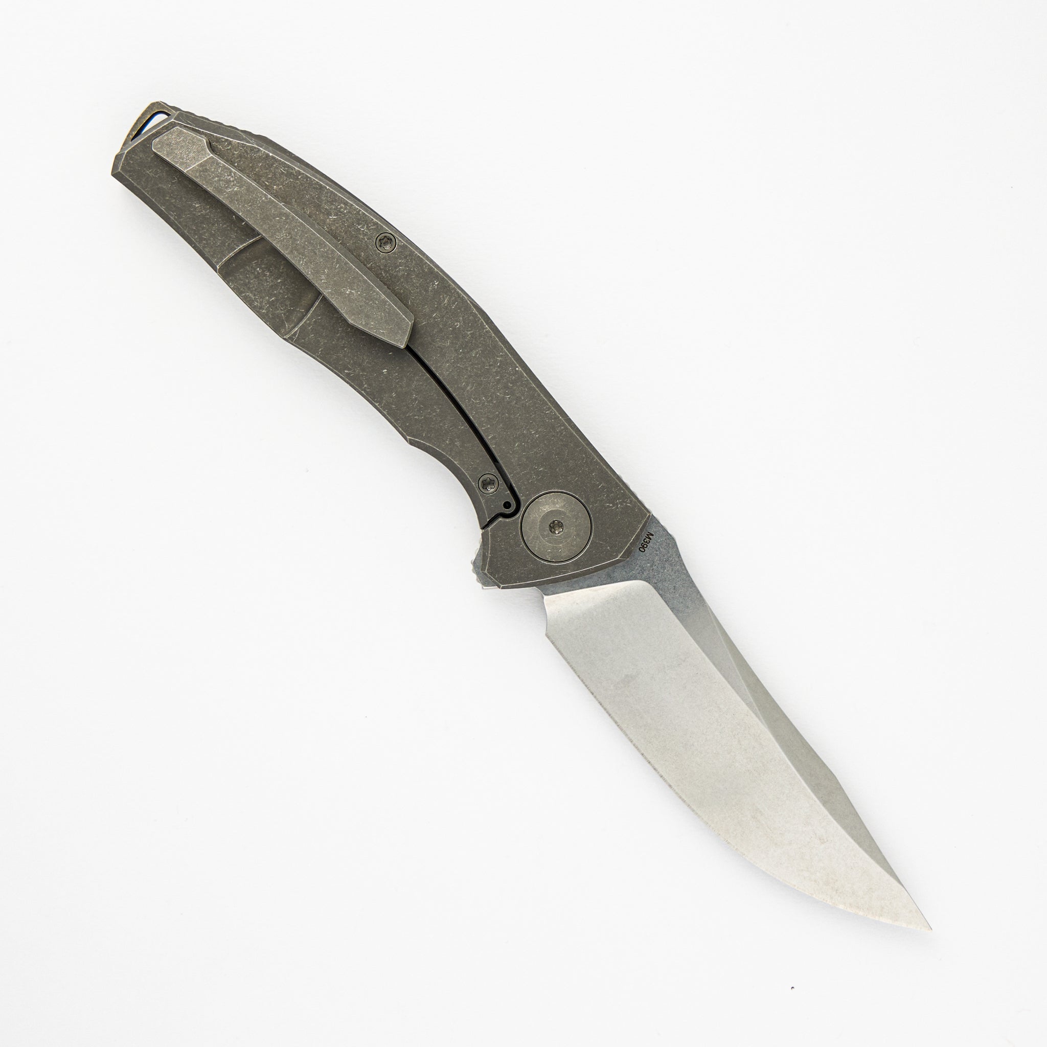 Adzin Flipper – Stonewash M390 Blade – Green Micarta-Titanium Handle