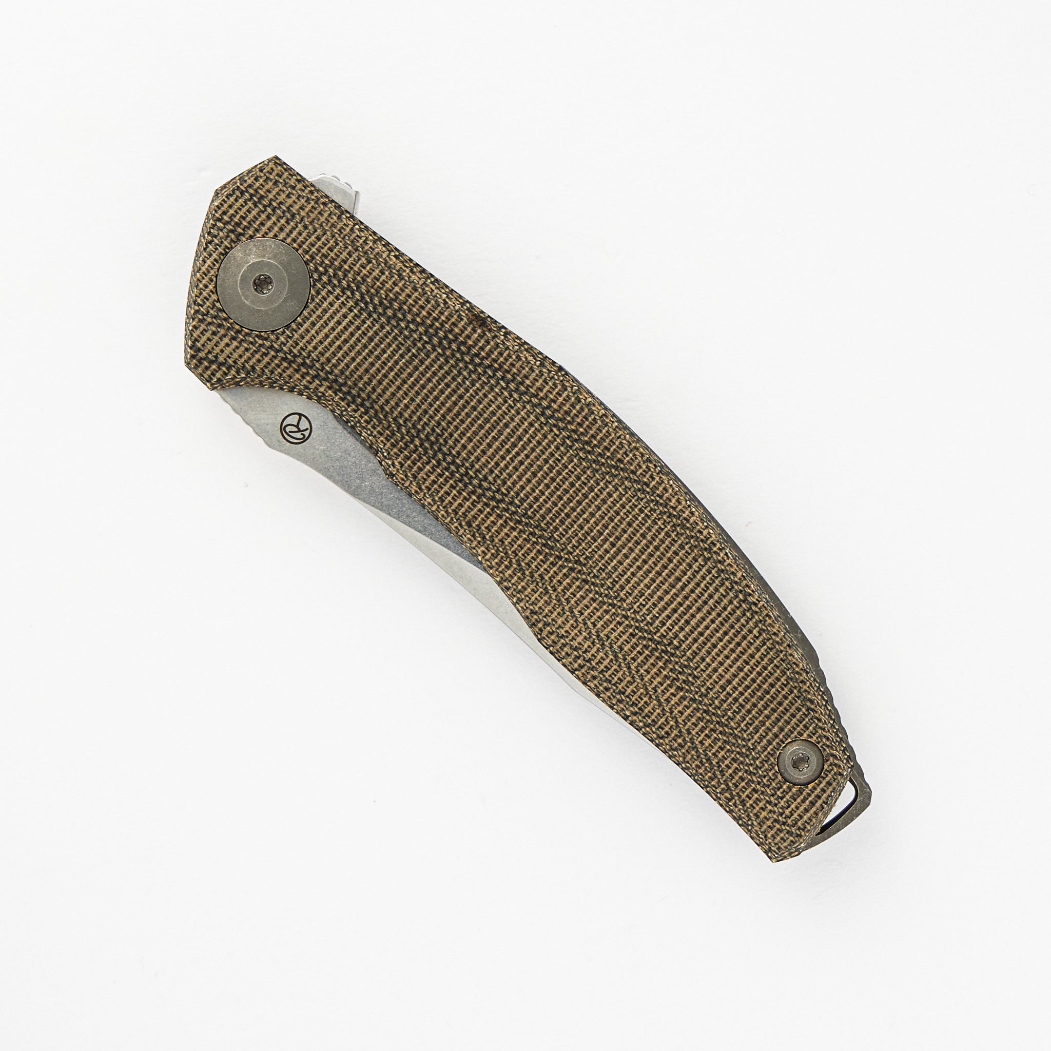Adzin Flipper – Stonewash M390 Blade – Green Micarta-Titanium Handle