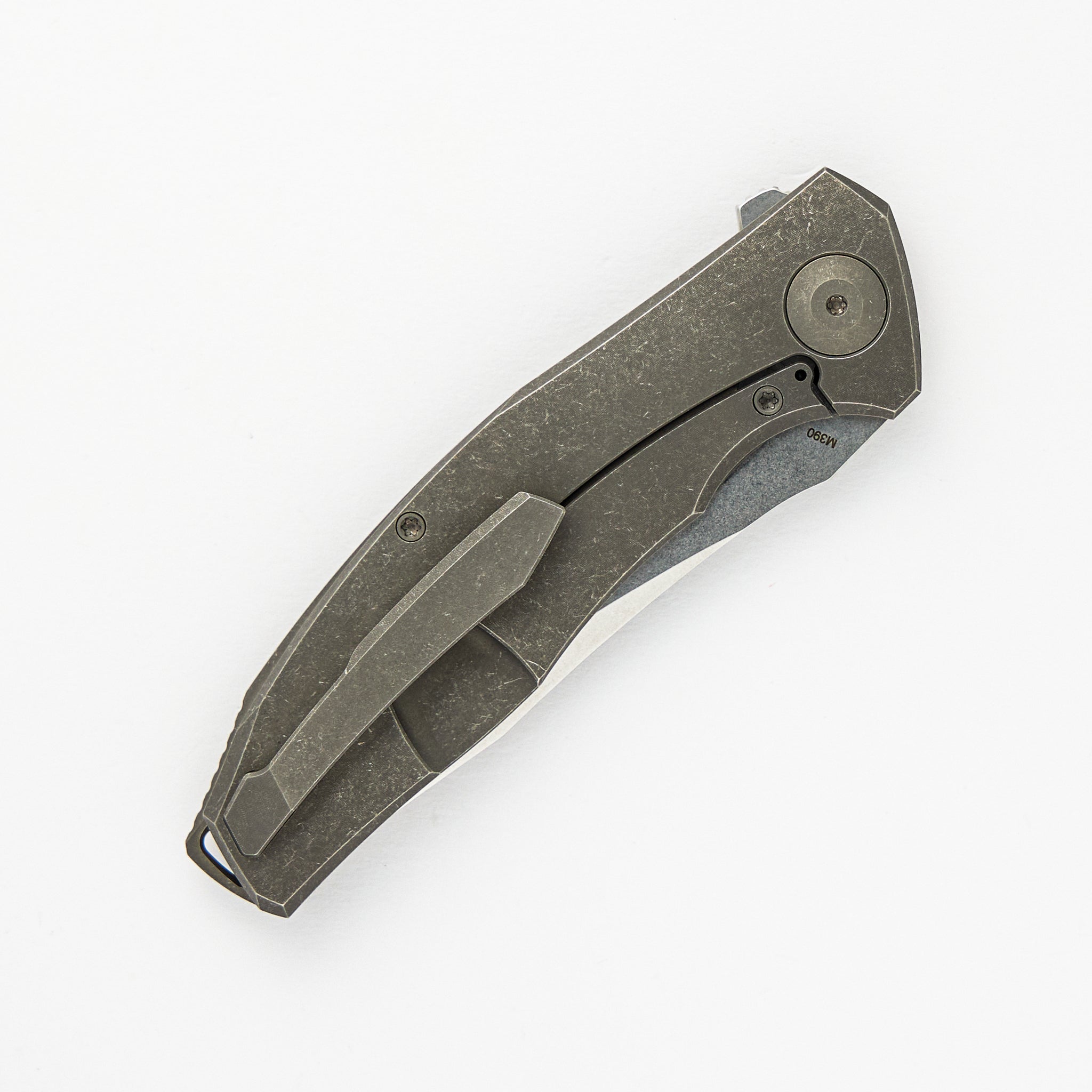 Adzin Flipper – Stonewash M390 Blade – Green Micarta-Titanium Handle