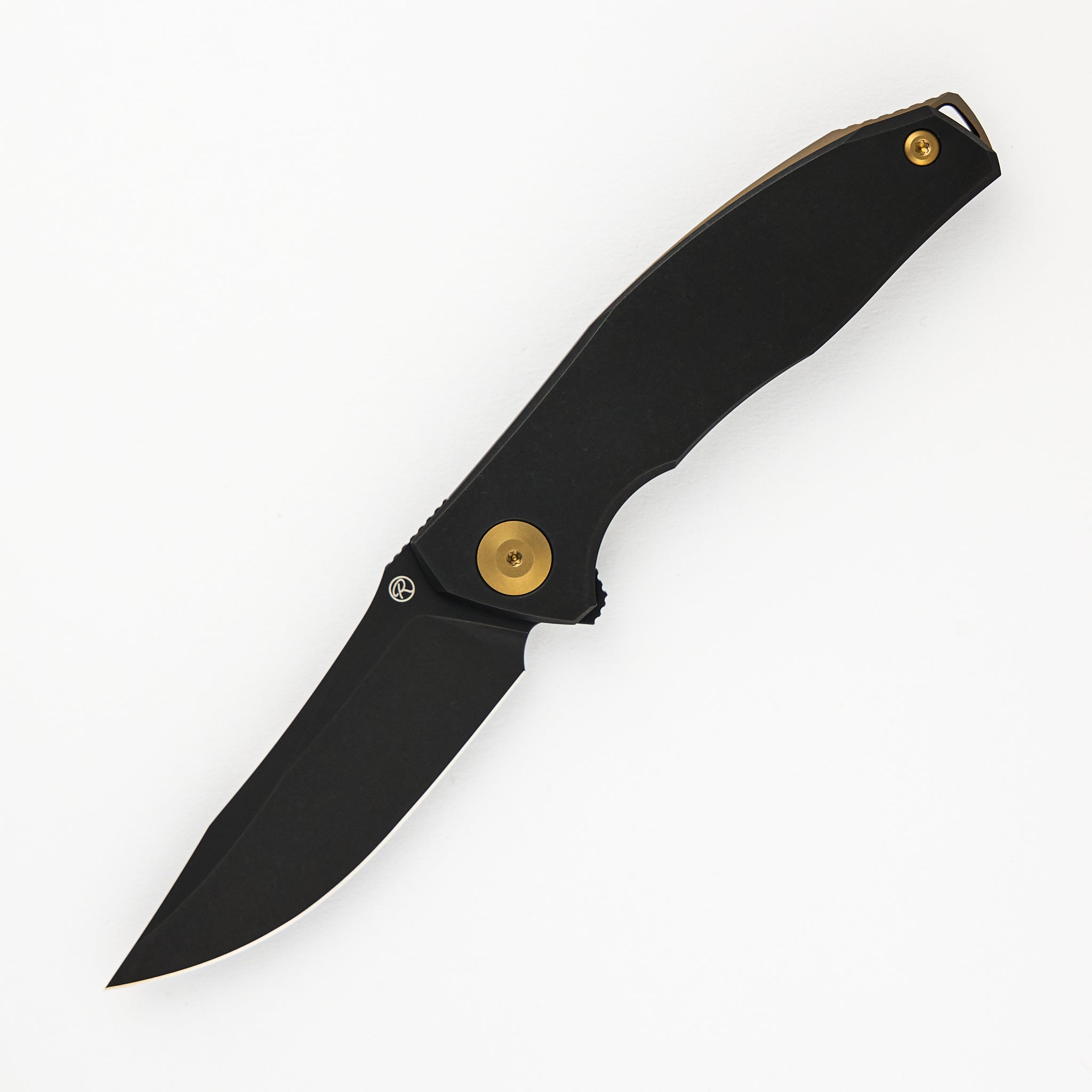 Reconnaissance Adzin Flipper – PVD M390 Blade – PVD Titanium Handle W/ Bronze Accents