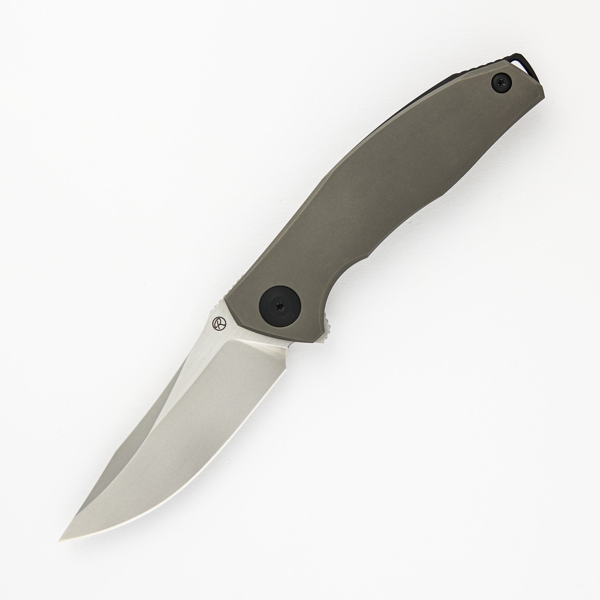 Adzin Flipper – Blasted W/ Satin Flats M390 Blade – Blasted Titanium Handle W/ Black Accents