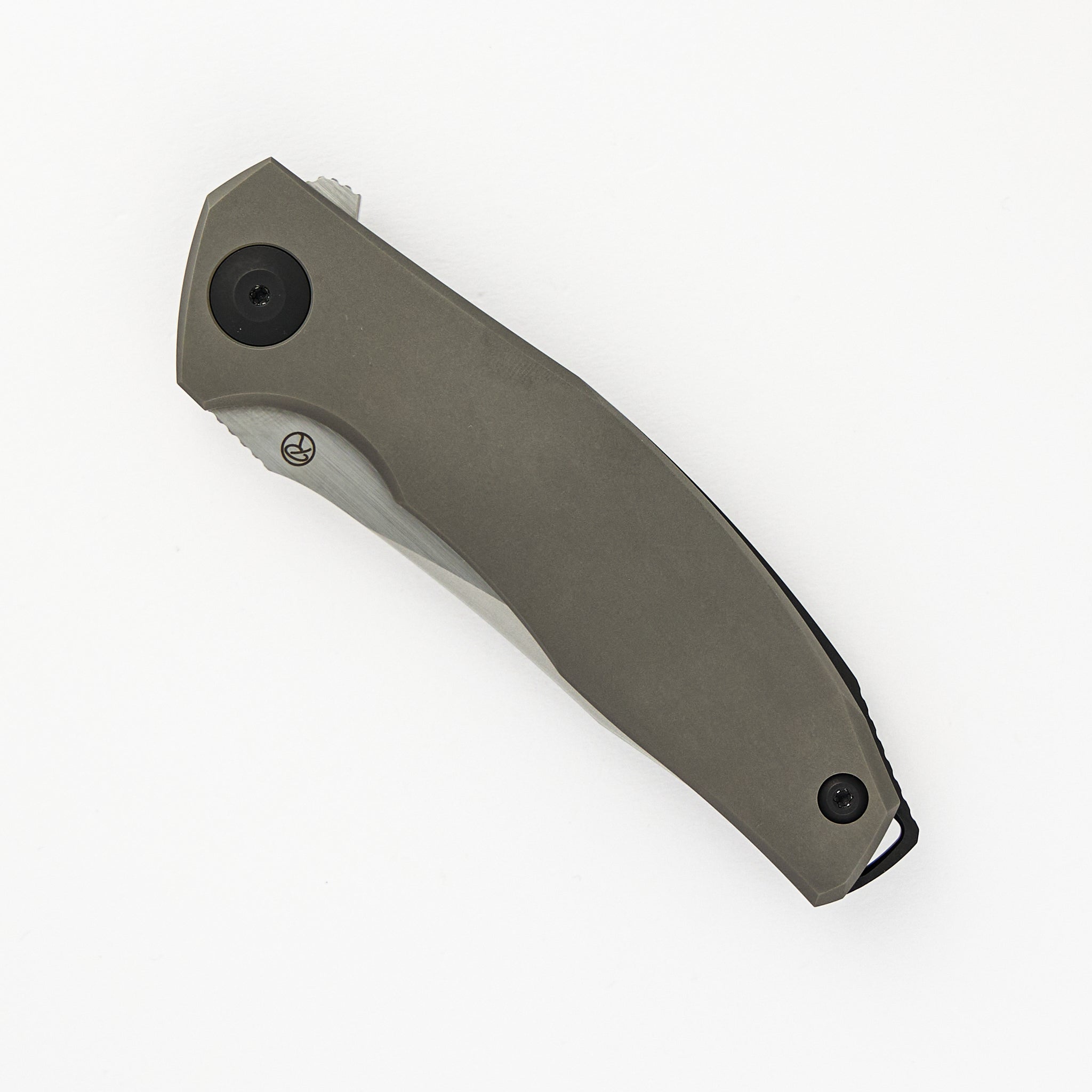 Adzin Flipper – Blasted W/ Satin Flats M390 Blade – Blasted Titanium Handle W/ Black Accents
