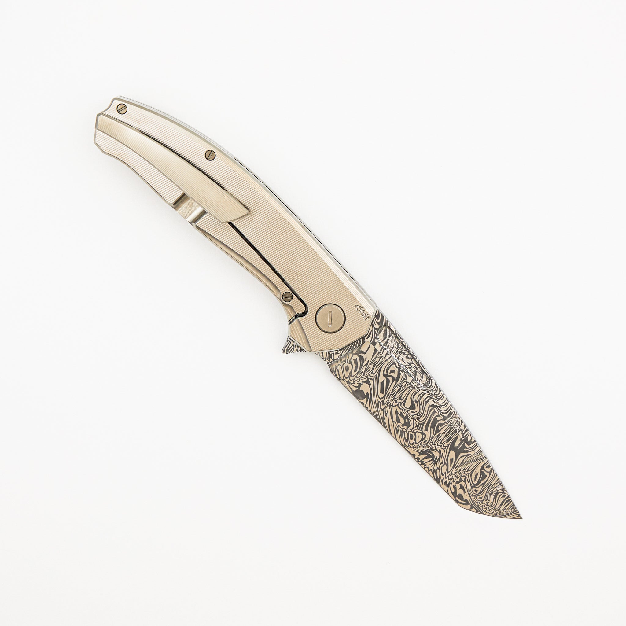 Mini Veli - Textured Titanium Handle - Damasteel Grabak Blade