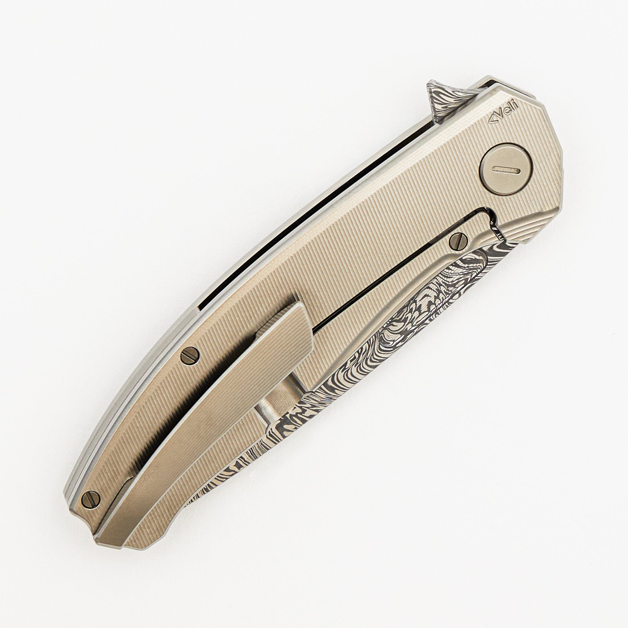 Mini Veli - Textured Titanium Handle - Damasteel Grabak Blade