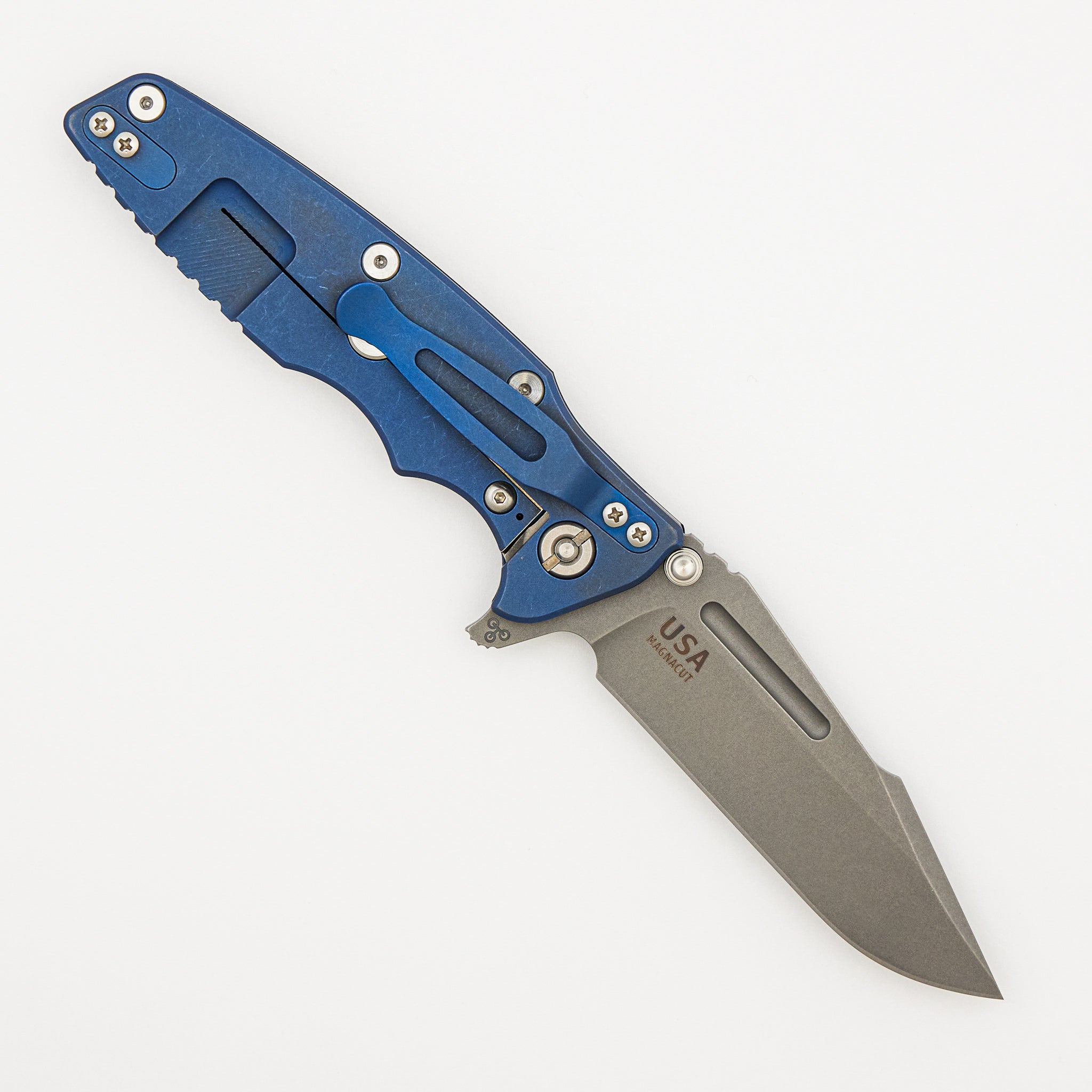 Eklipse 3.5" - MagnaCut Skinny Fullered Harpoon Spearpoint - Tri-Way - Battle Blue - Black G10