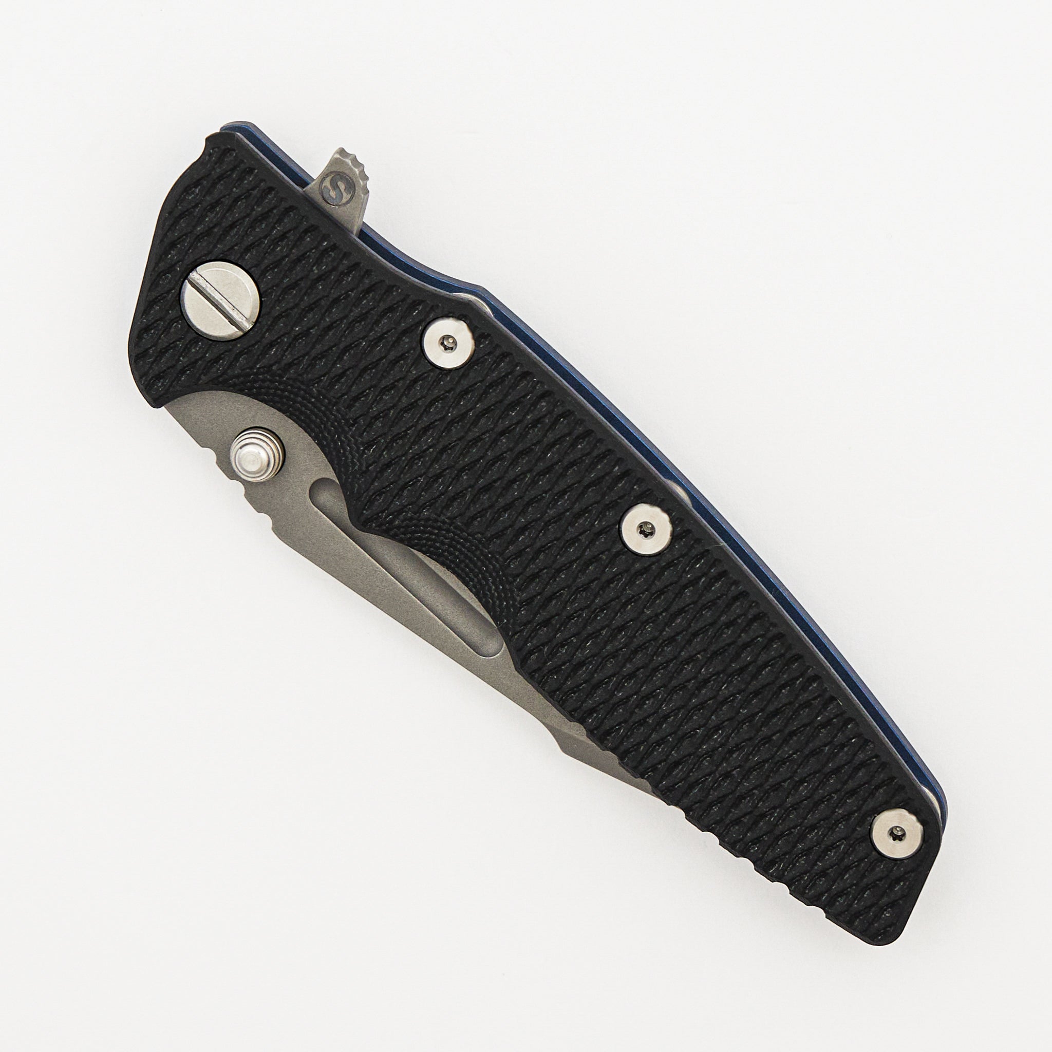 Eklipse 3.5" - MagnaCut Skinny Fullered Harpoon Spearpoint - Tri-Way - Battle Blue - Black G10