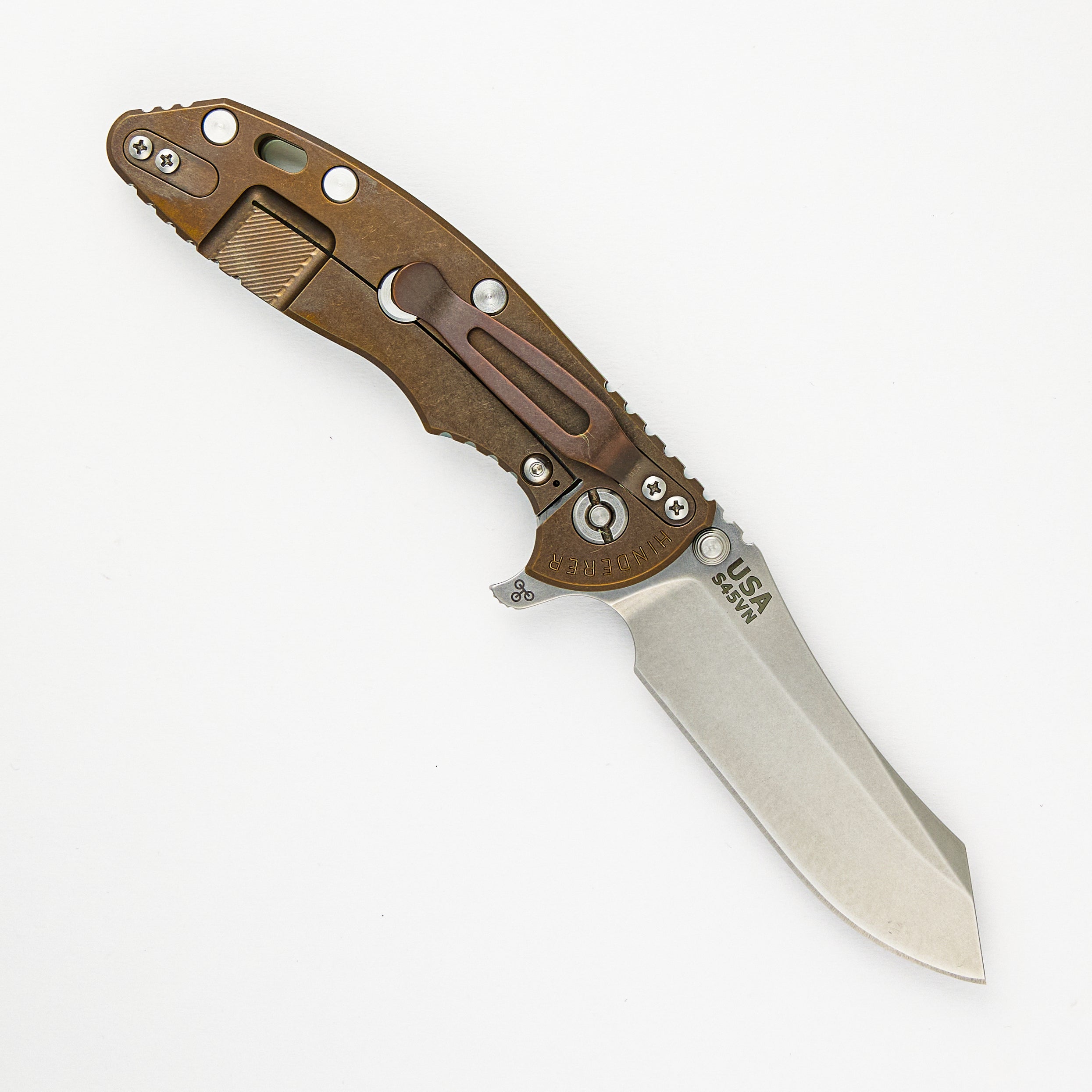 XM-18 3.5″ – Skinner S45VN – Tri-Way – Stonewash Bronze – Translucent Green G10
