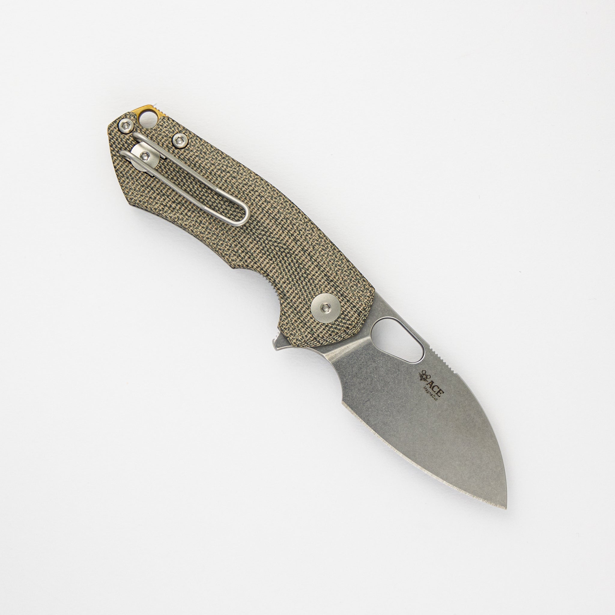 ACE Riv LL - Green Canvas Micarta - Stonewashed