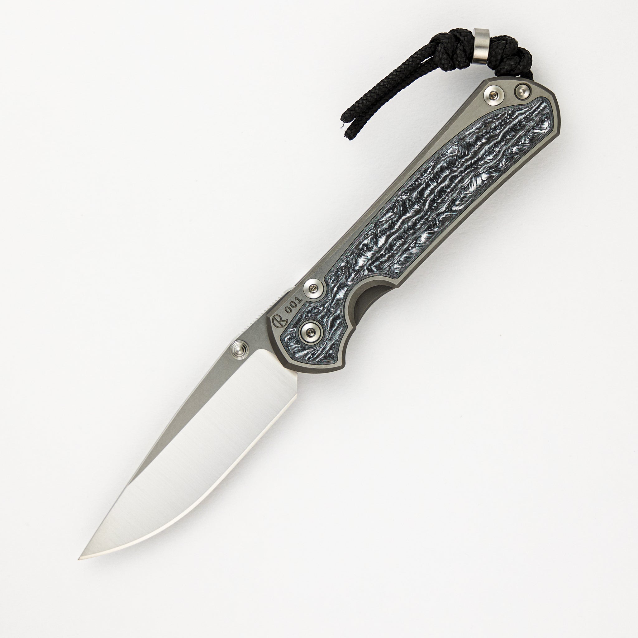 Small Sebenza 31 - White CarboTi Inlay - Polished Drop Point CPM MagnaCut Blade - Silver Double Lugs - 2024 R1 Invitational