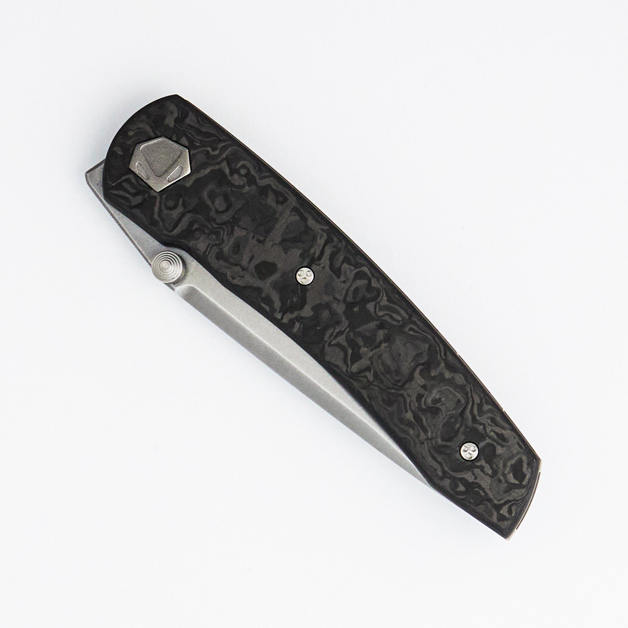 Sharknivco Liner Lock Waka V4.9 - Black TechnoCarbo Handle - Polished Stonewash RWL34 Blade