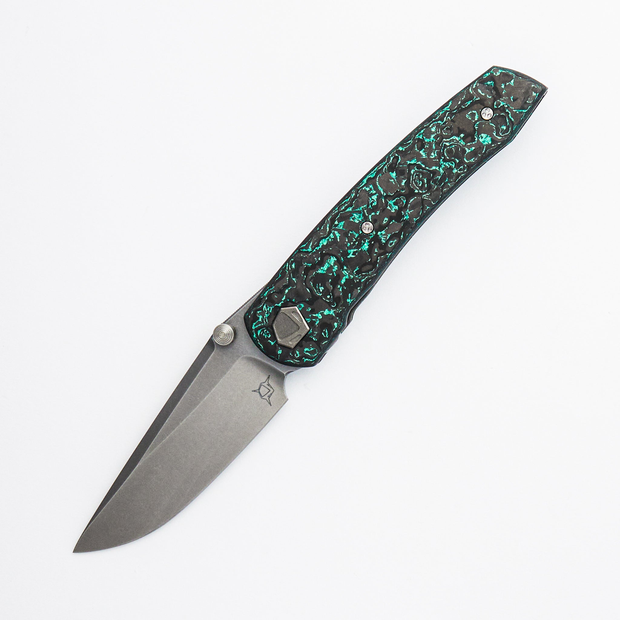 わこ Sharknivco Liner Lock Waka V4.9 - Teal TechnoCarbo Handle - Polished S